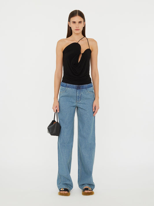 Image of a model wearing Tops. Productname: Christopher Esber Wave Coil Top in Black colour by brand - Christopher Esber