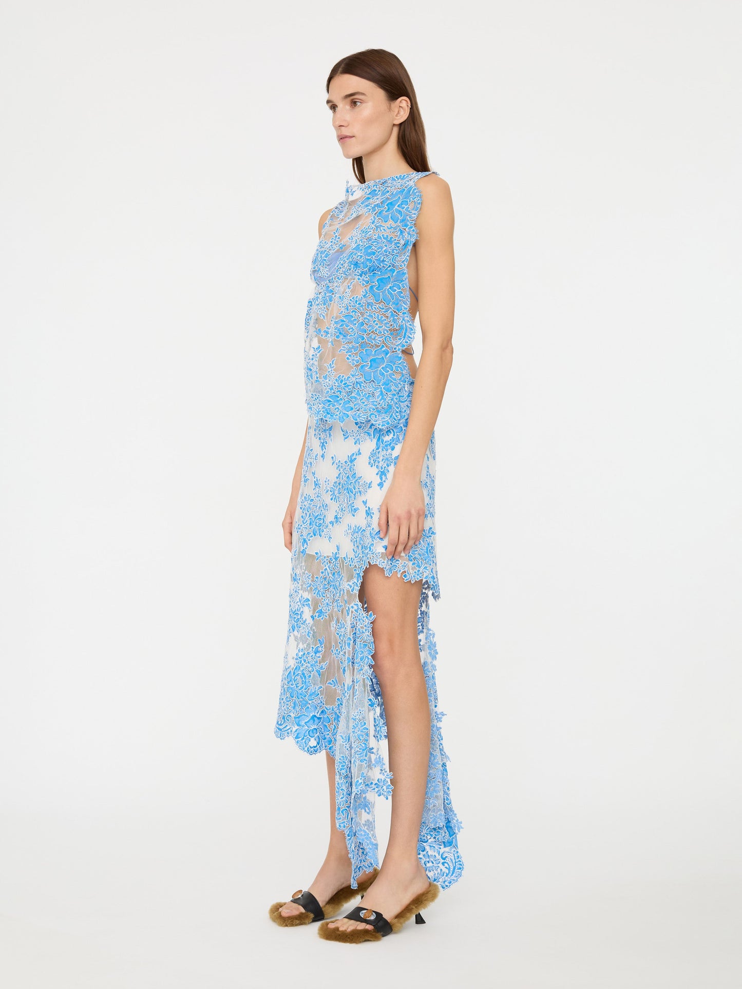 Christopher Esber Floating Lace Asymmetric Skirt (Blue)
