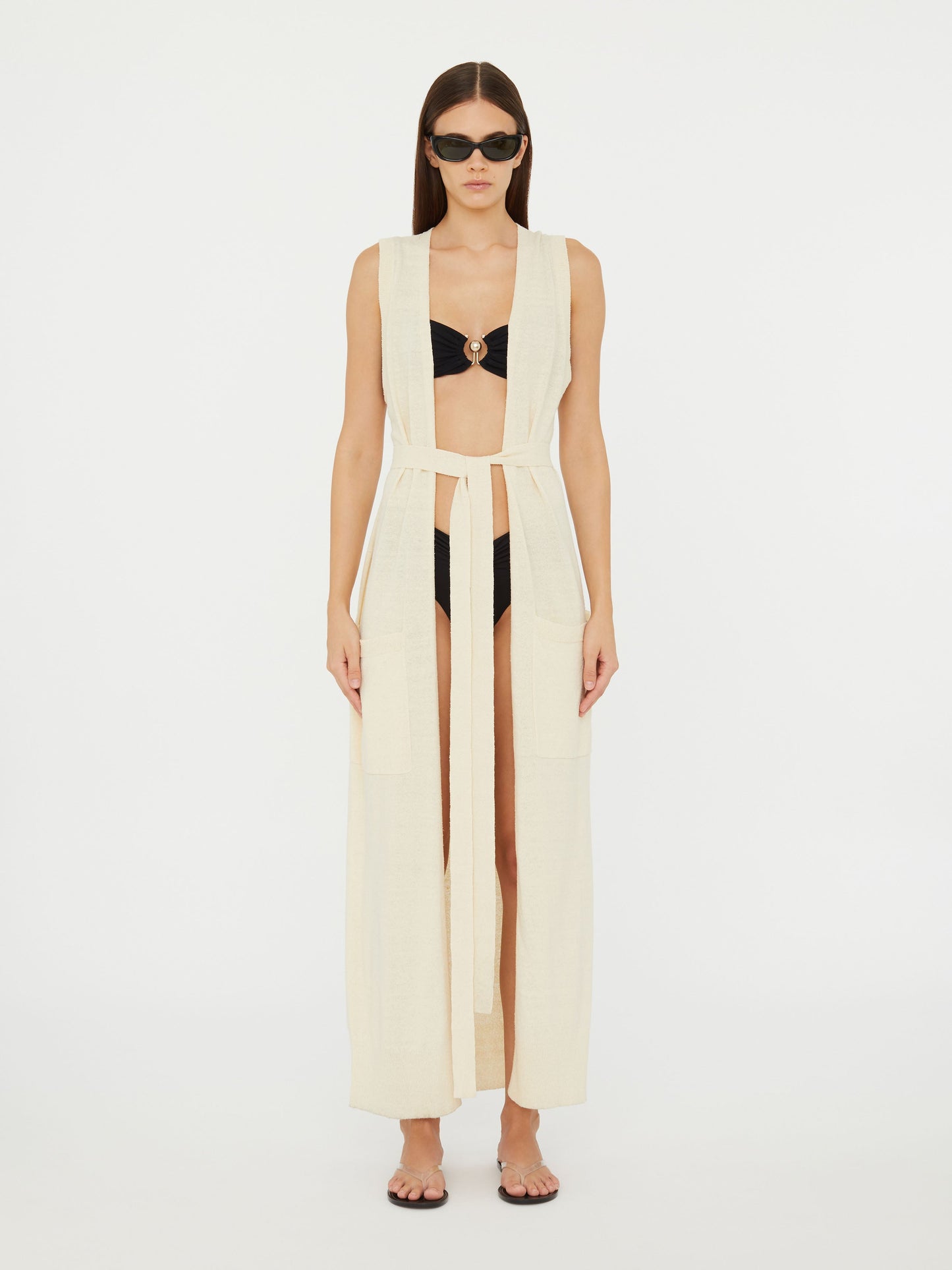 Image of Dresses. Product name - Straccio Knitted Robe in Ecru colour by brand - Christopher Esber