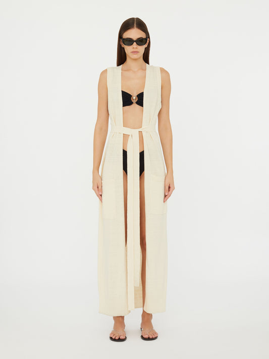 Image of Dresses. Product name - Straccio Knitted Robe in Ecru colour by brand - Christopher Esber
