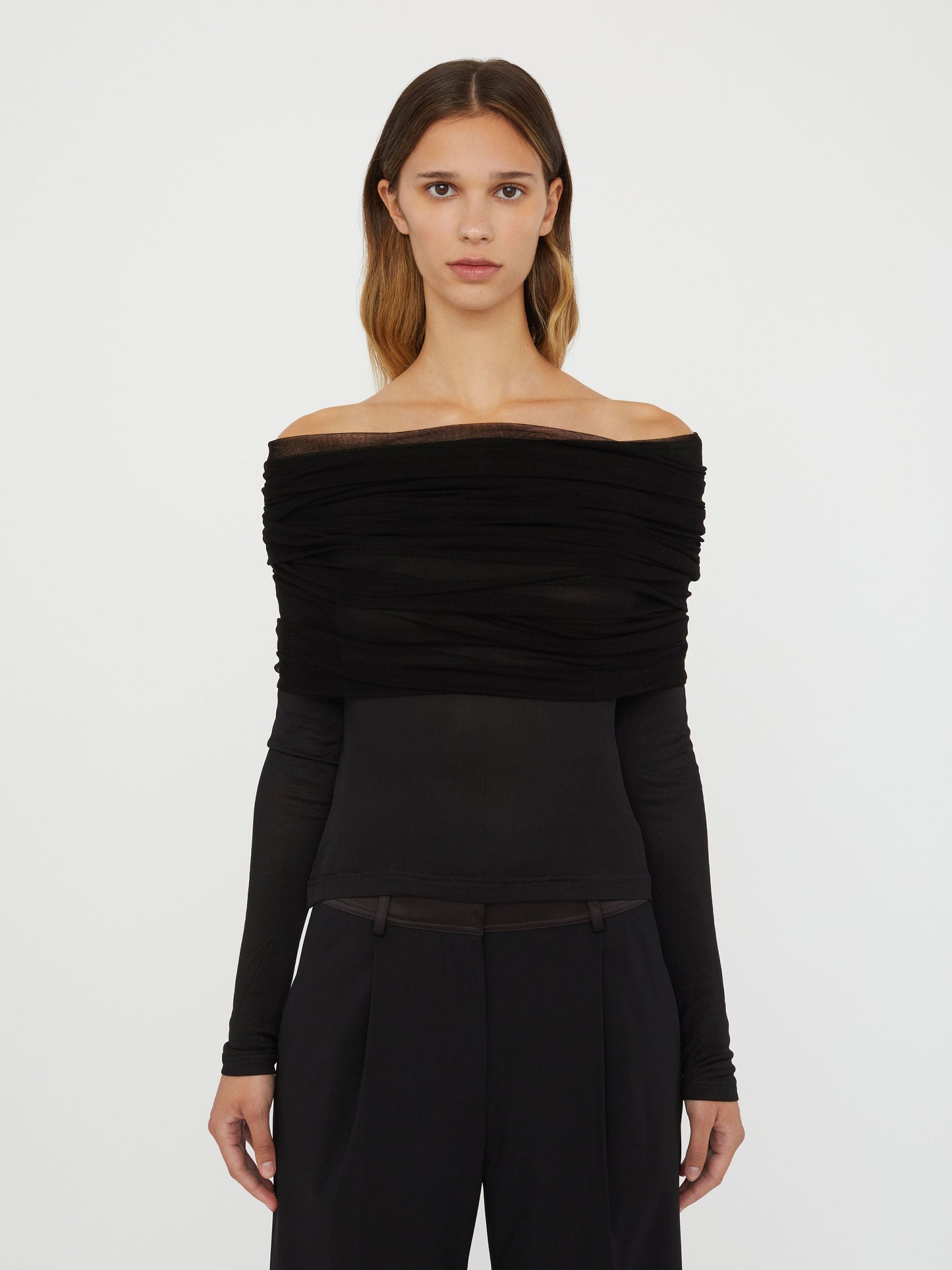 Christopher Esber Sonora Veiled Long Sleeve Top (Black)