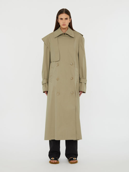 Image of Coats & Jackets. Product name - Loren Trench Coat in Linseed colour by brand - Christopher Esber