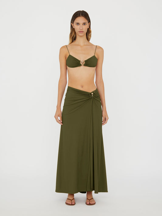 Image of Swimwear. Productname: Christopher Esber Ruched Orbit Split Skirt in Kombu colour by brand - Christopher Esber