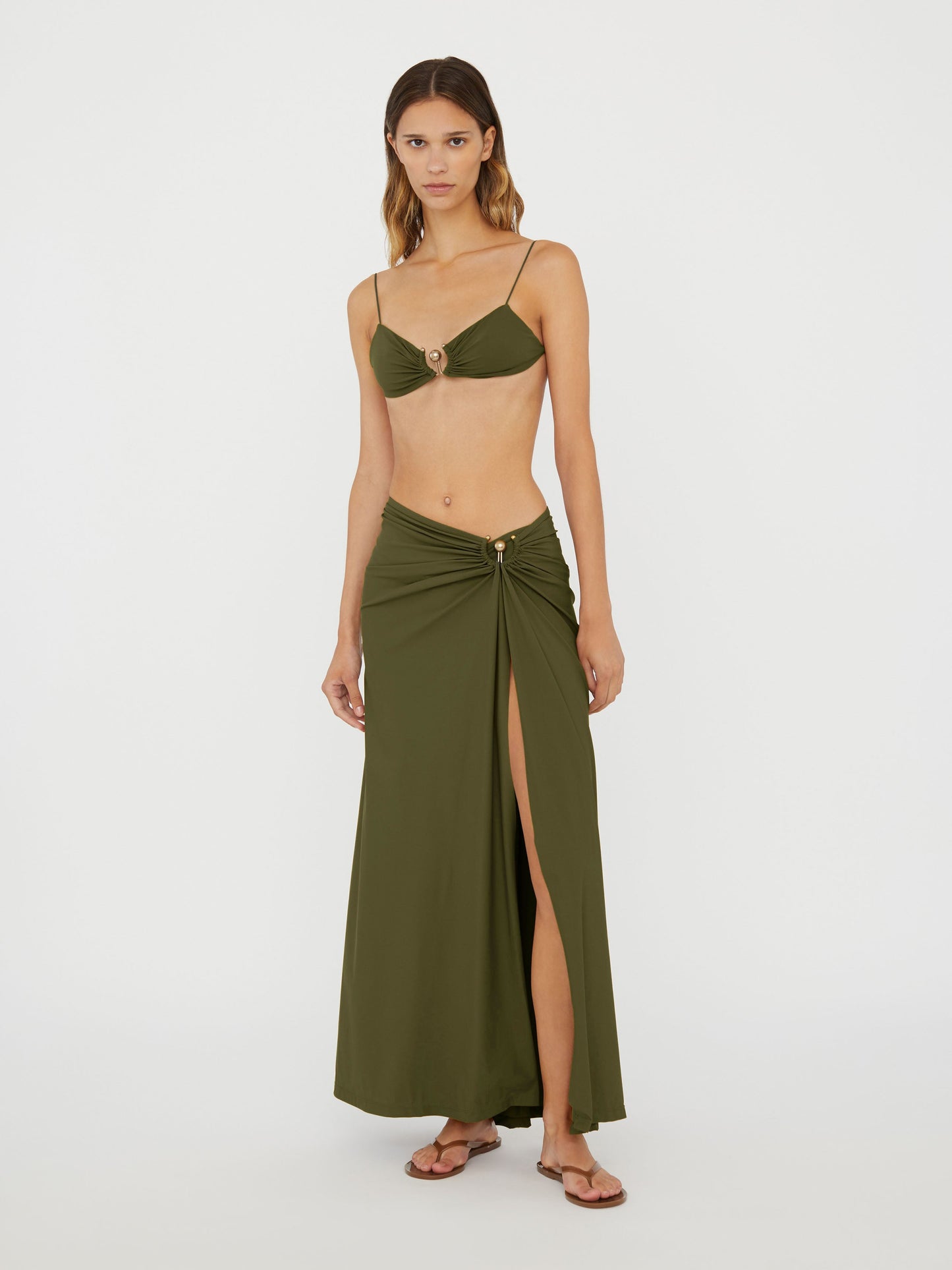 Christopher Esber Ruched Orbit Split Skirt (Kombu)