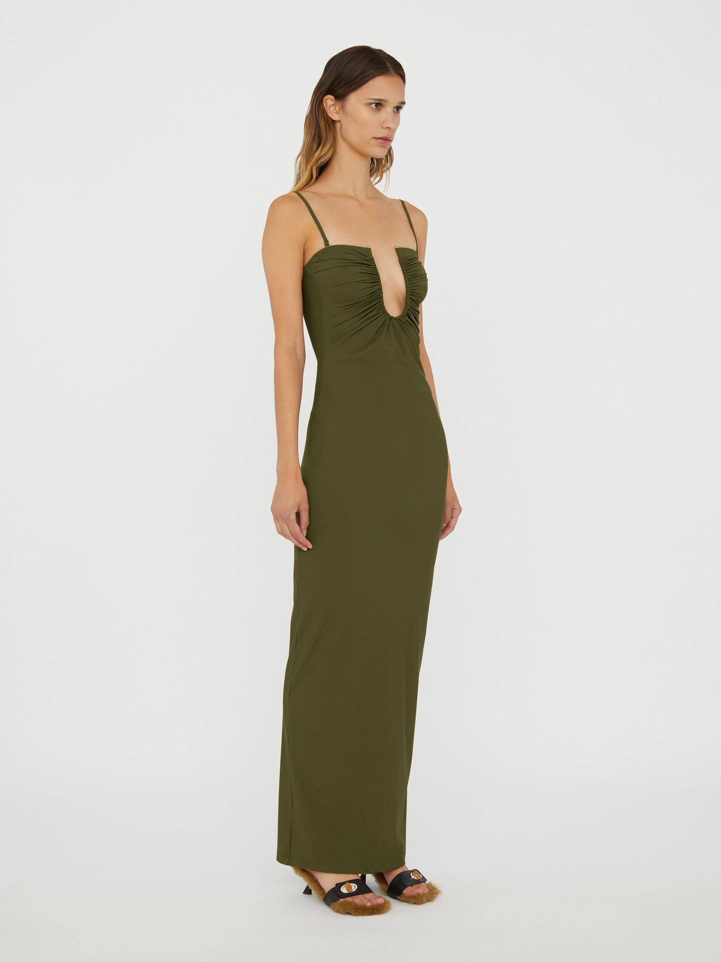 Christopher Esber Arced Ruched Lycra Dress (Kombu)
