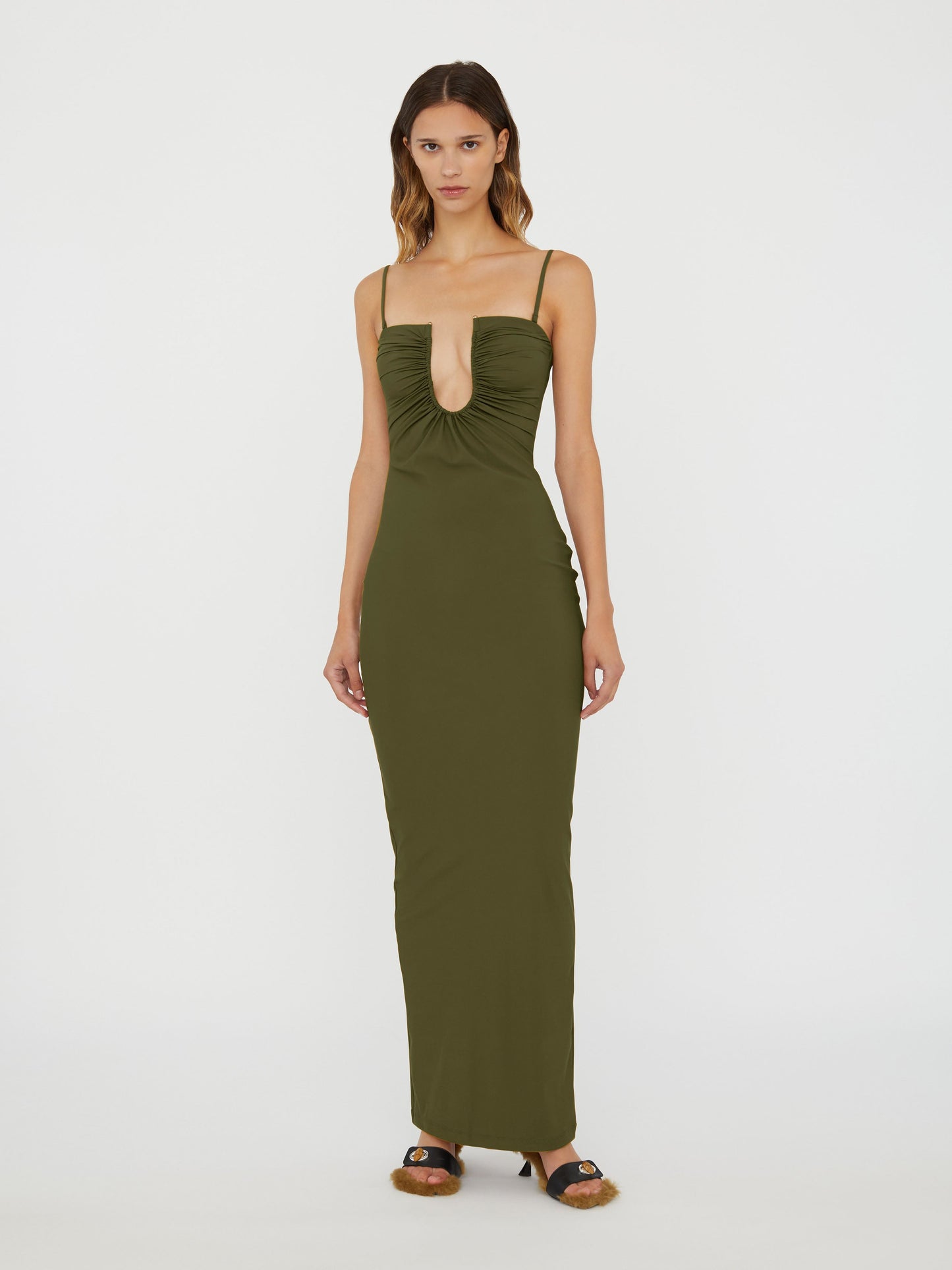 Christopher Esber Arced Ruched Lycra Dress (Kombu)