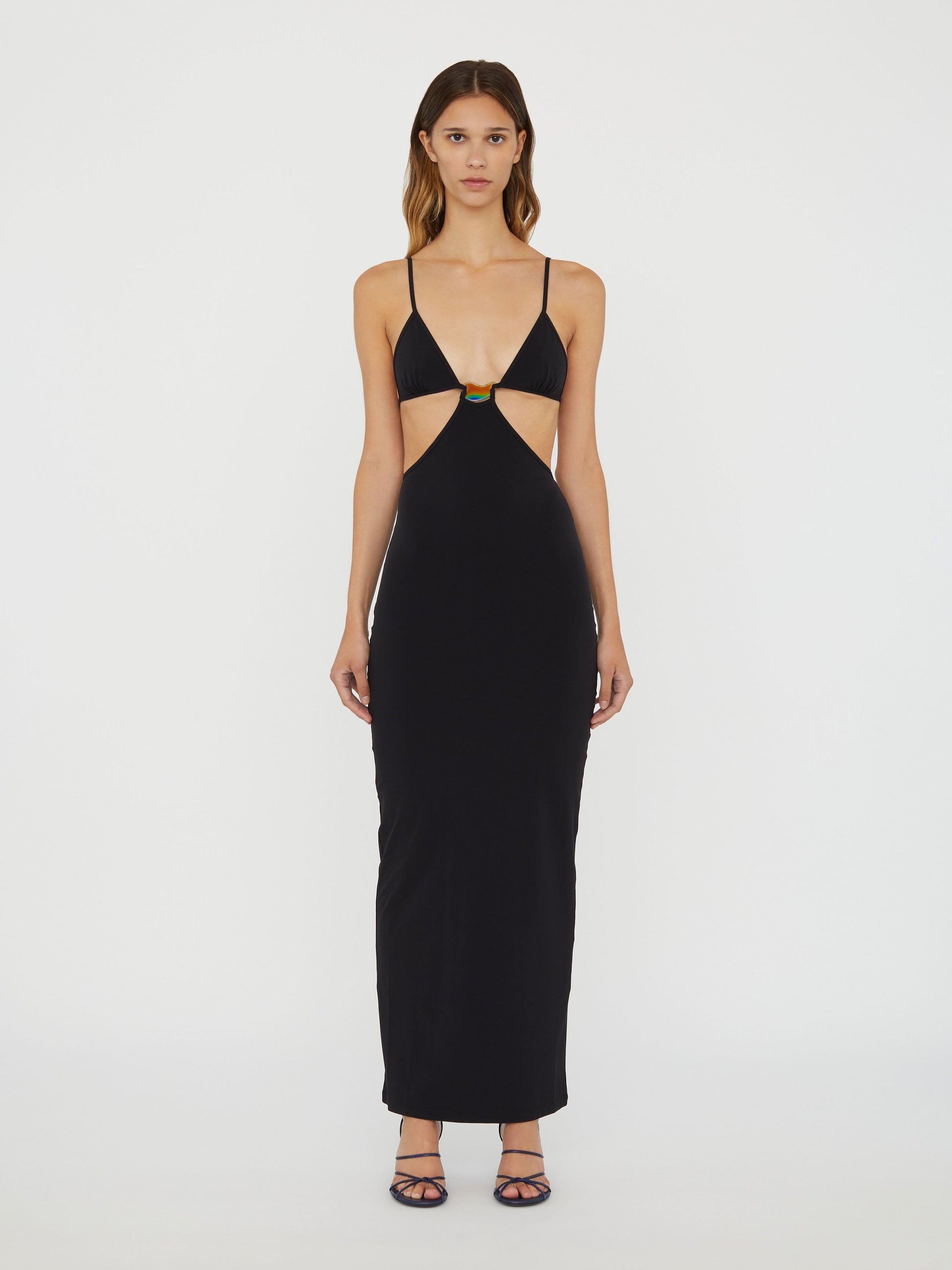 Image of Dresses. Product name - Moodstone Cutaway Lycra Dress in Black colour by brand - Christopher Esber