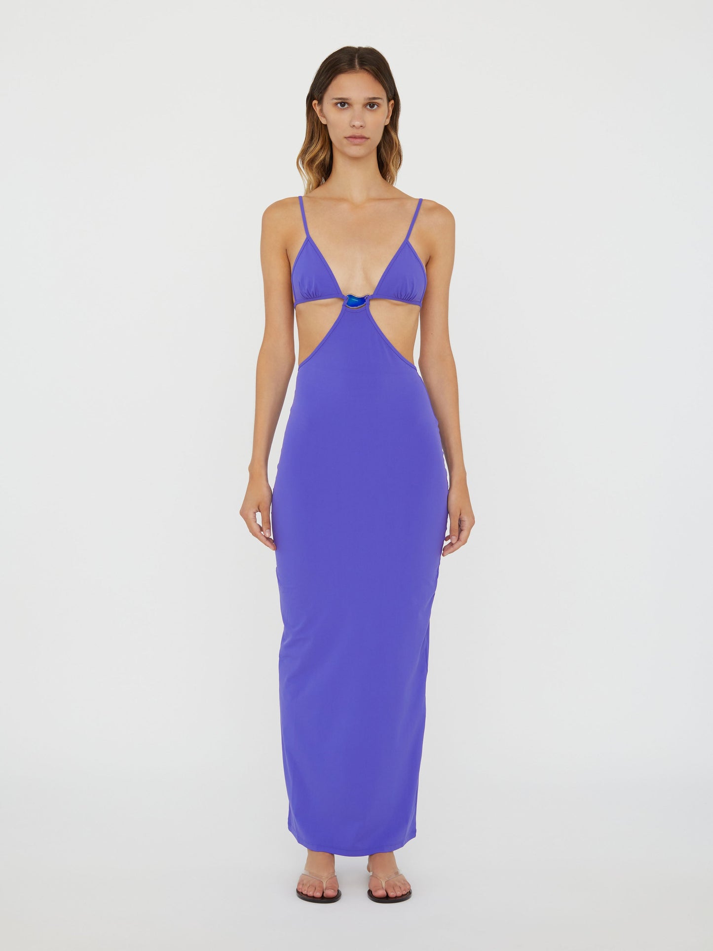 Image of Dresses. Product name - Moodstone Cutaway Lycra Dress in Grape colour by brand - Christopher Esber