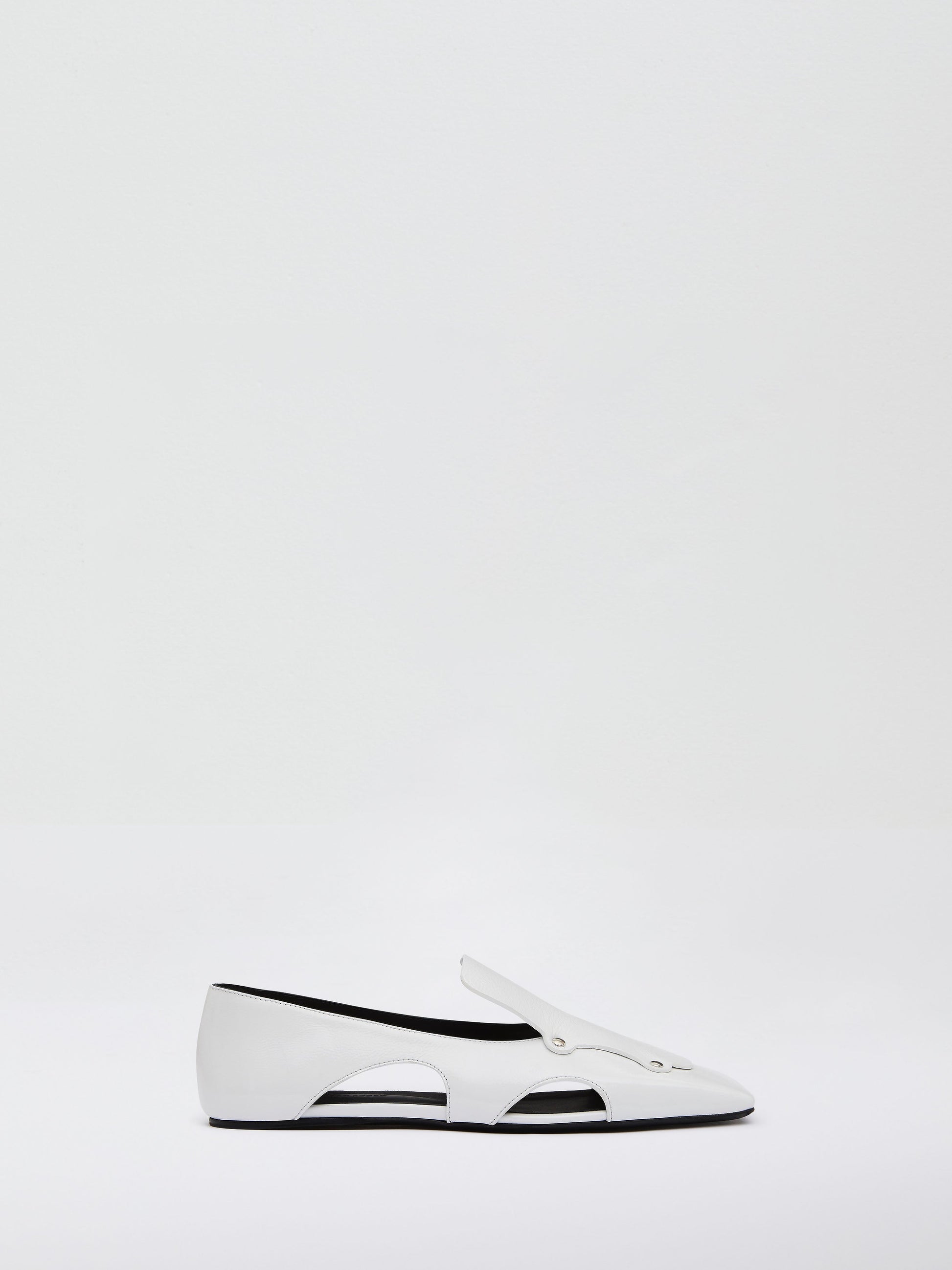 Image of Flats. Product name - Chisel Patent Loafer in White colour by brand - Christopher Esber