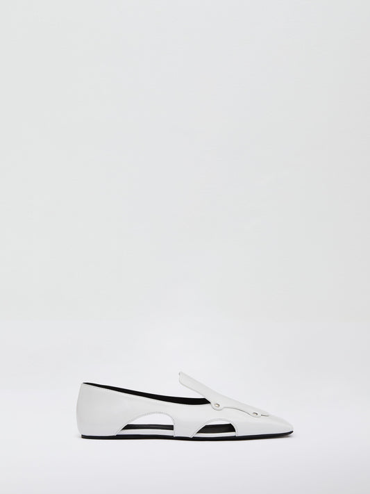 Image of Flats. Product name - Chisel Patent Loafer in White colour by brand - Christopher Esber