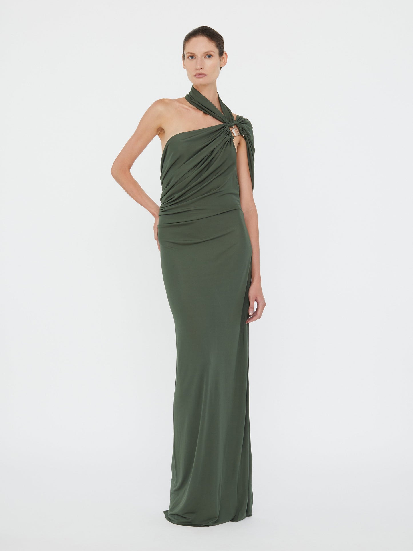 Christopher Esber Bezel Quartz Halter Dress (Green)