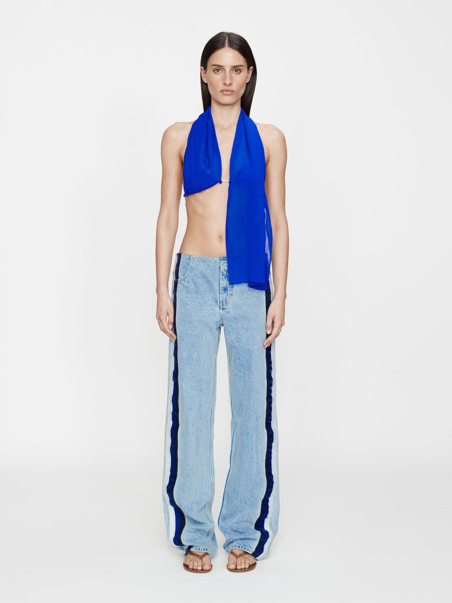Christopher Esber Silk Scarf Chain Bra Top (Blue)