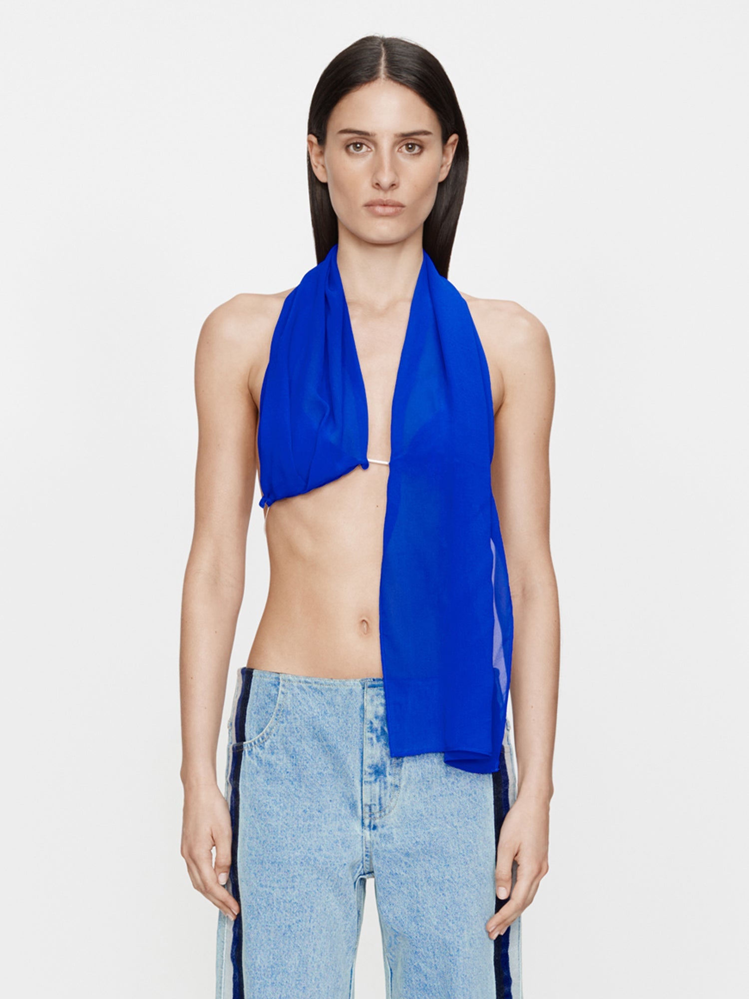 Image of Jewelry. Productname: Christopher Esber Silk Scarf Chain Bra Top in Blue colour by brand - Christopher Esber