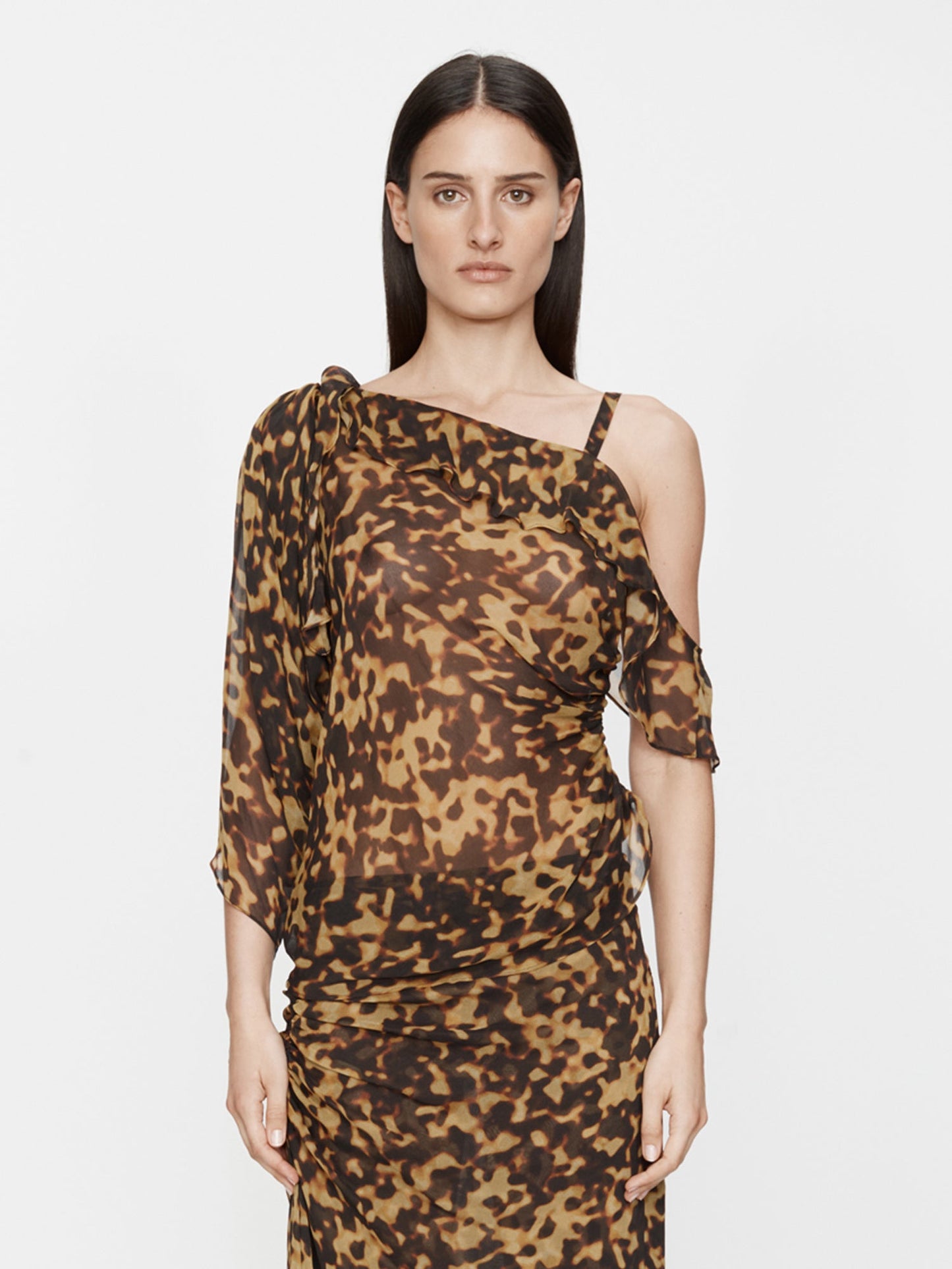 CHRISTOPHER ESBER Roule Trimmed Silk Drape Top (Tortoiseshell)