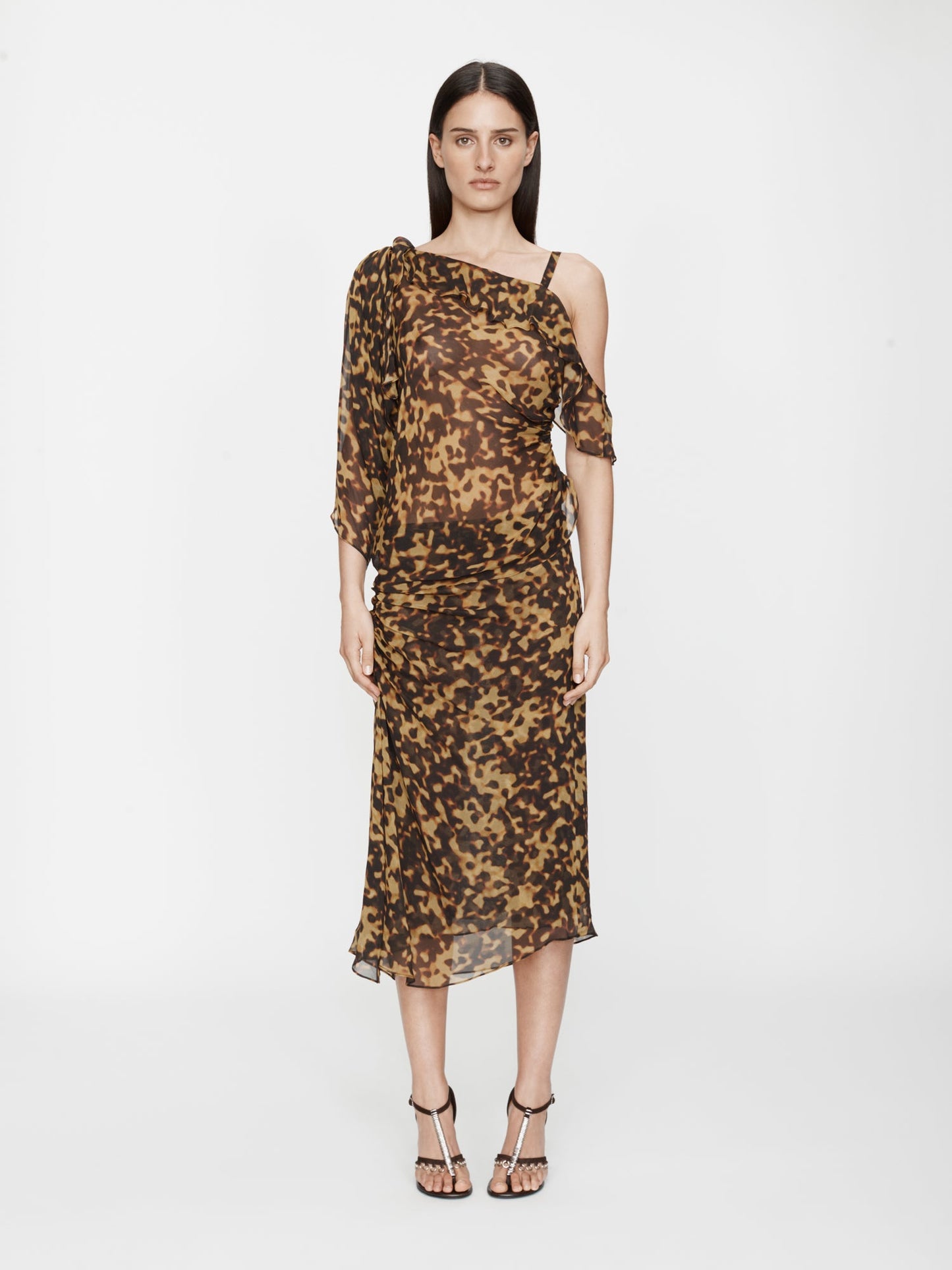 CHRISTOPHER ESBER Cord Trimmed Silk Ruche Skirt (Tortoiseshell)