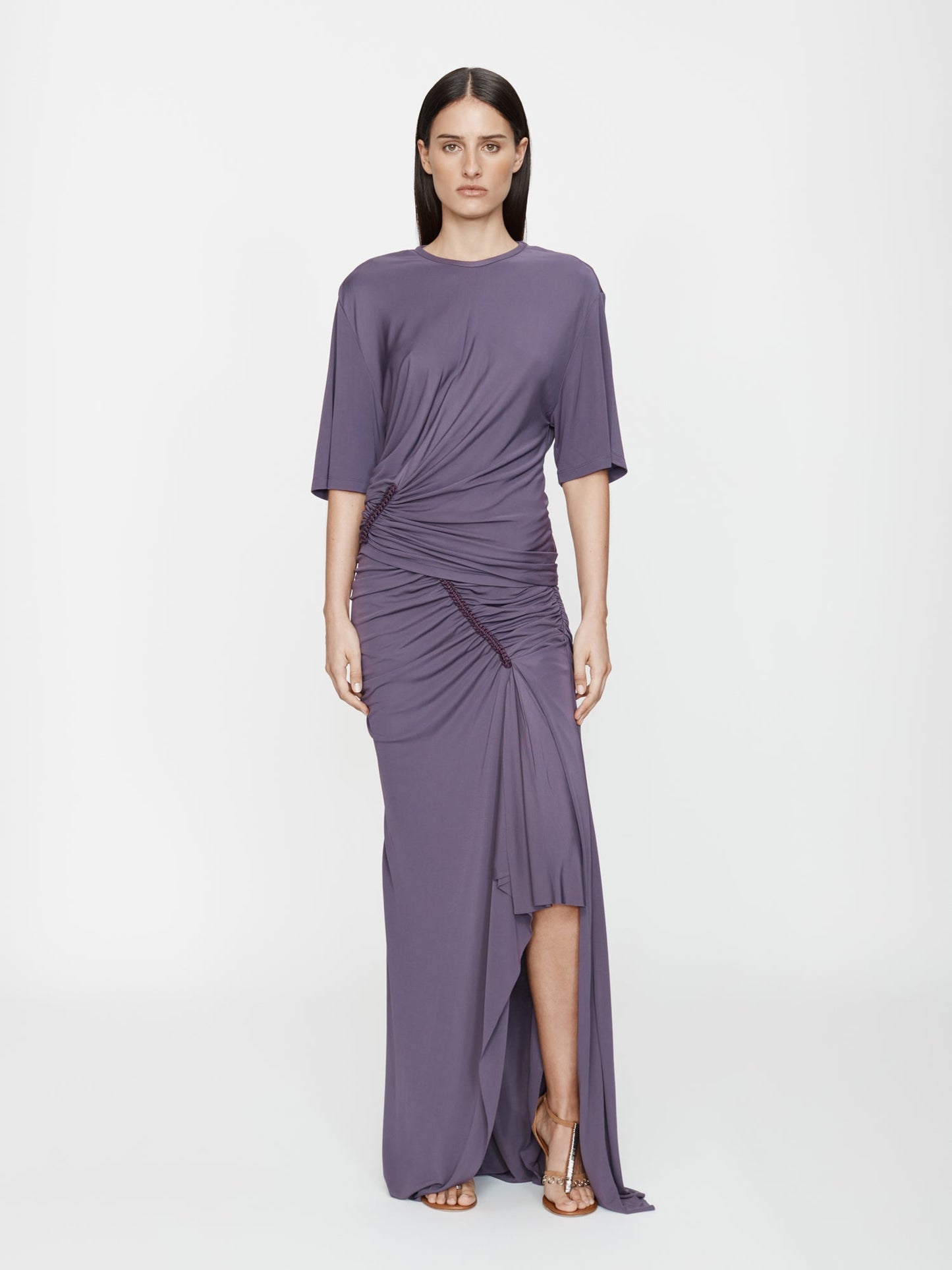 Image of a model wearing Skirts. Productname: CHRISTOPHER ESBER Shibari Jersey Ruche Skirt in Violet colour by brand - CHRISTOPHER ESBER