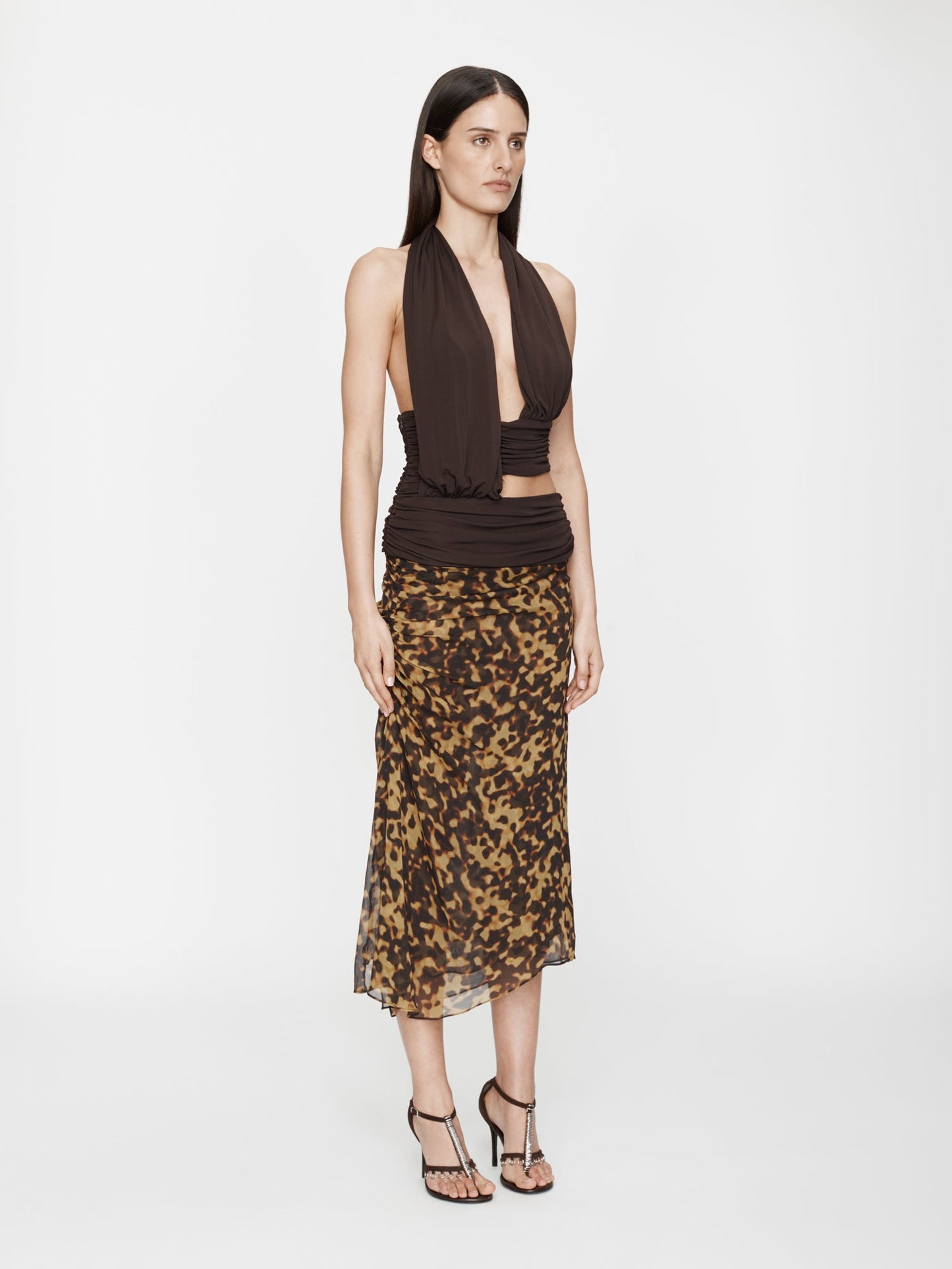 CHRISTOPHER ESBER Cord Trimmed Silk Ruche Skirt (Tortoiseshell)