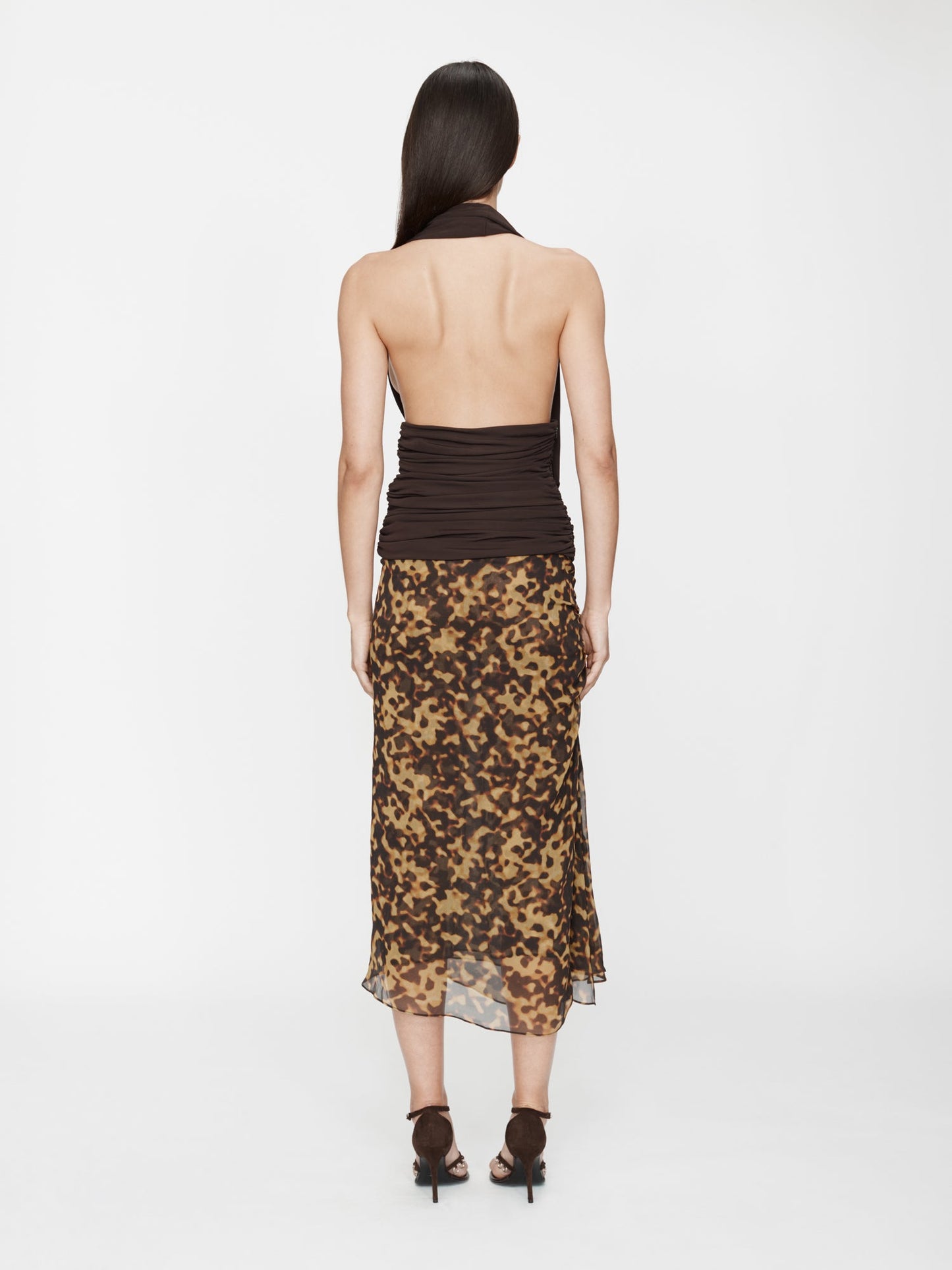 CHRISTOPHER ESBER Cord Trimmed Silk Ruche Skirt (Tortoiseshell)