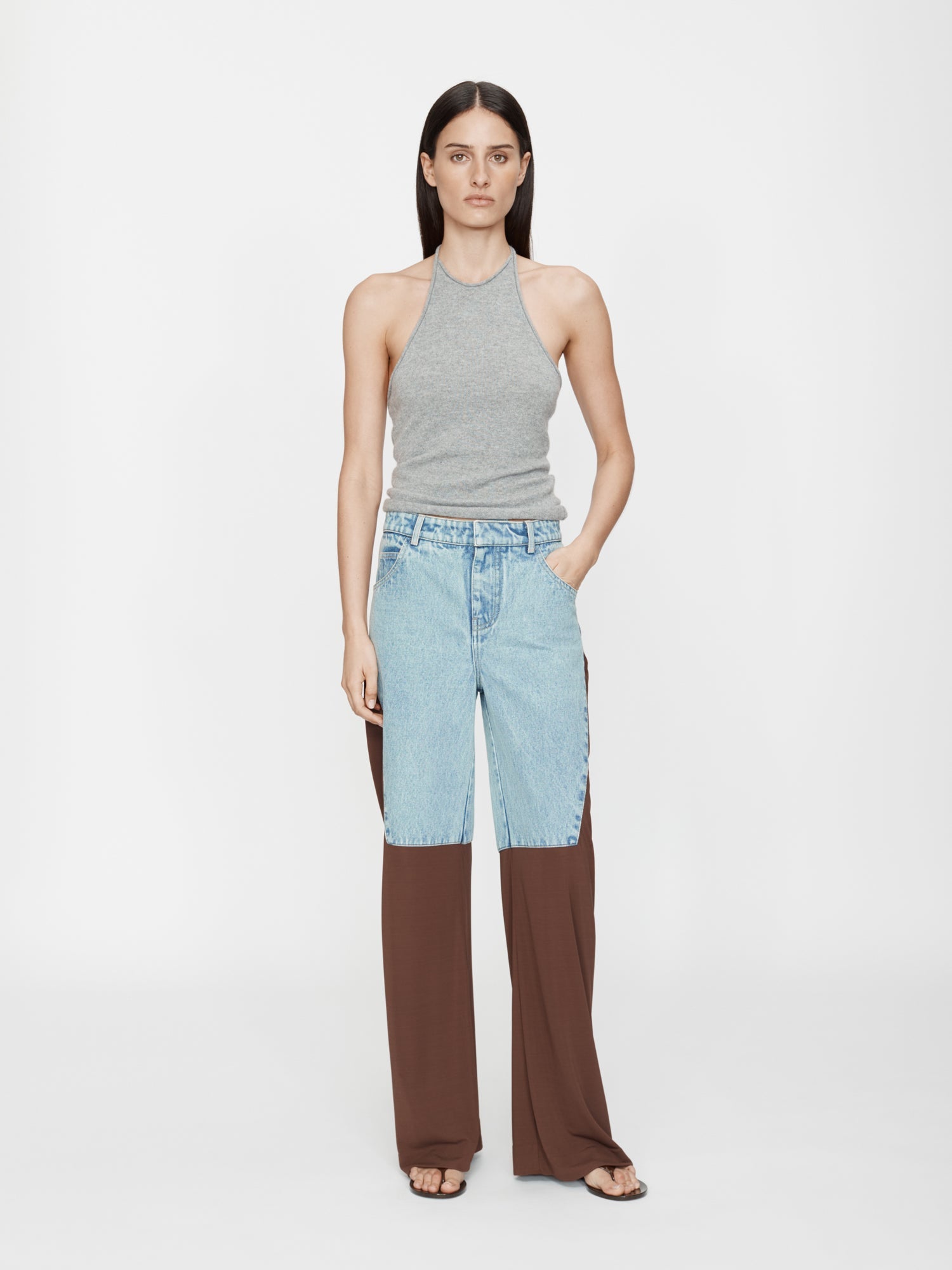 Image of a model wearing Pants. Productname: CHRISTOPHER ESBER Taped Denim Jersey Jean in Java colour by brand - CHRISTOPHER ESBER