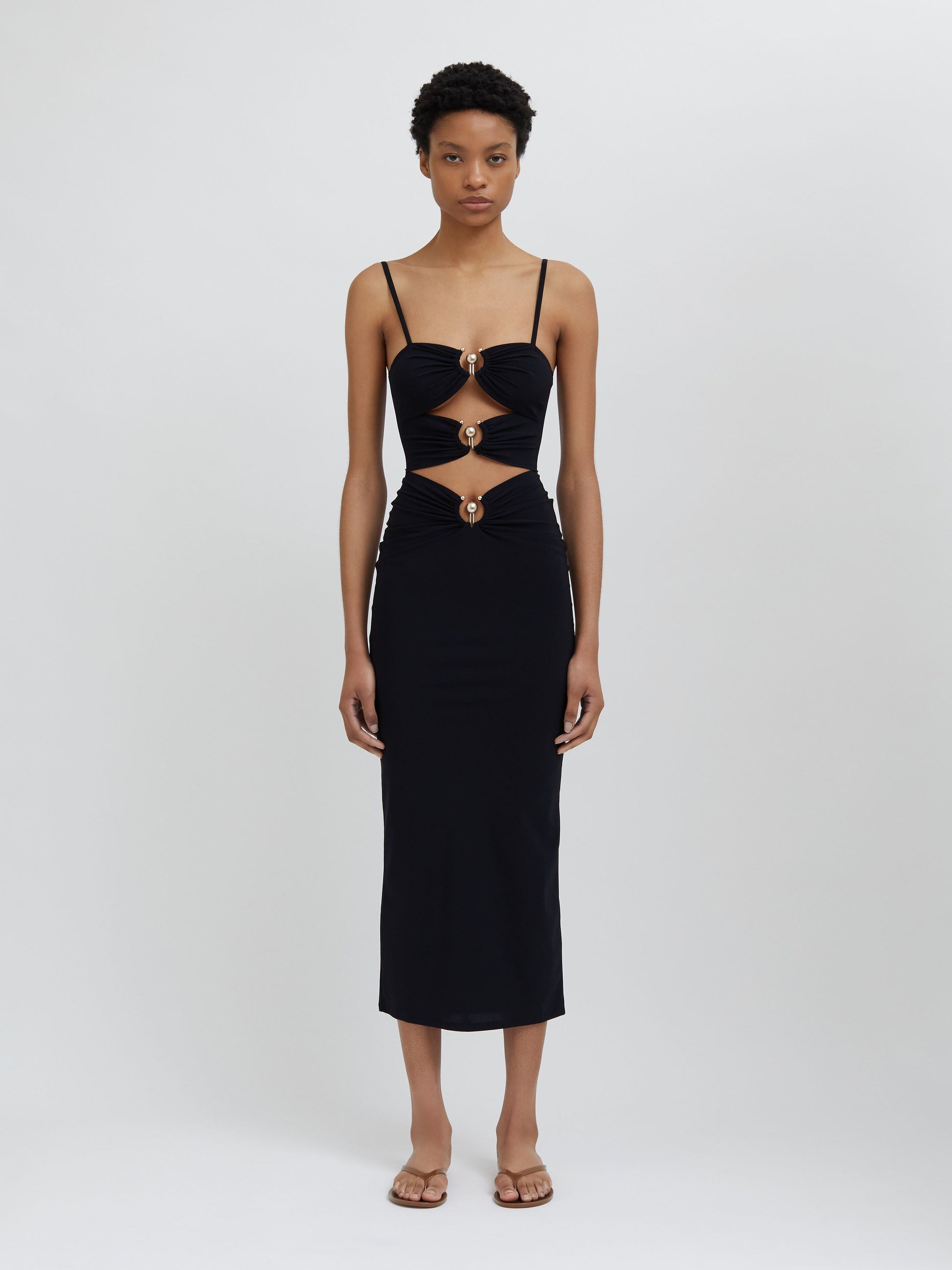 Image of Dresses. Productname: Christopher Esber Pierced Orbit Column Dress in Black colour by brand - Christopher Esber