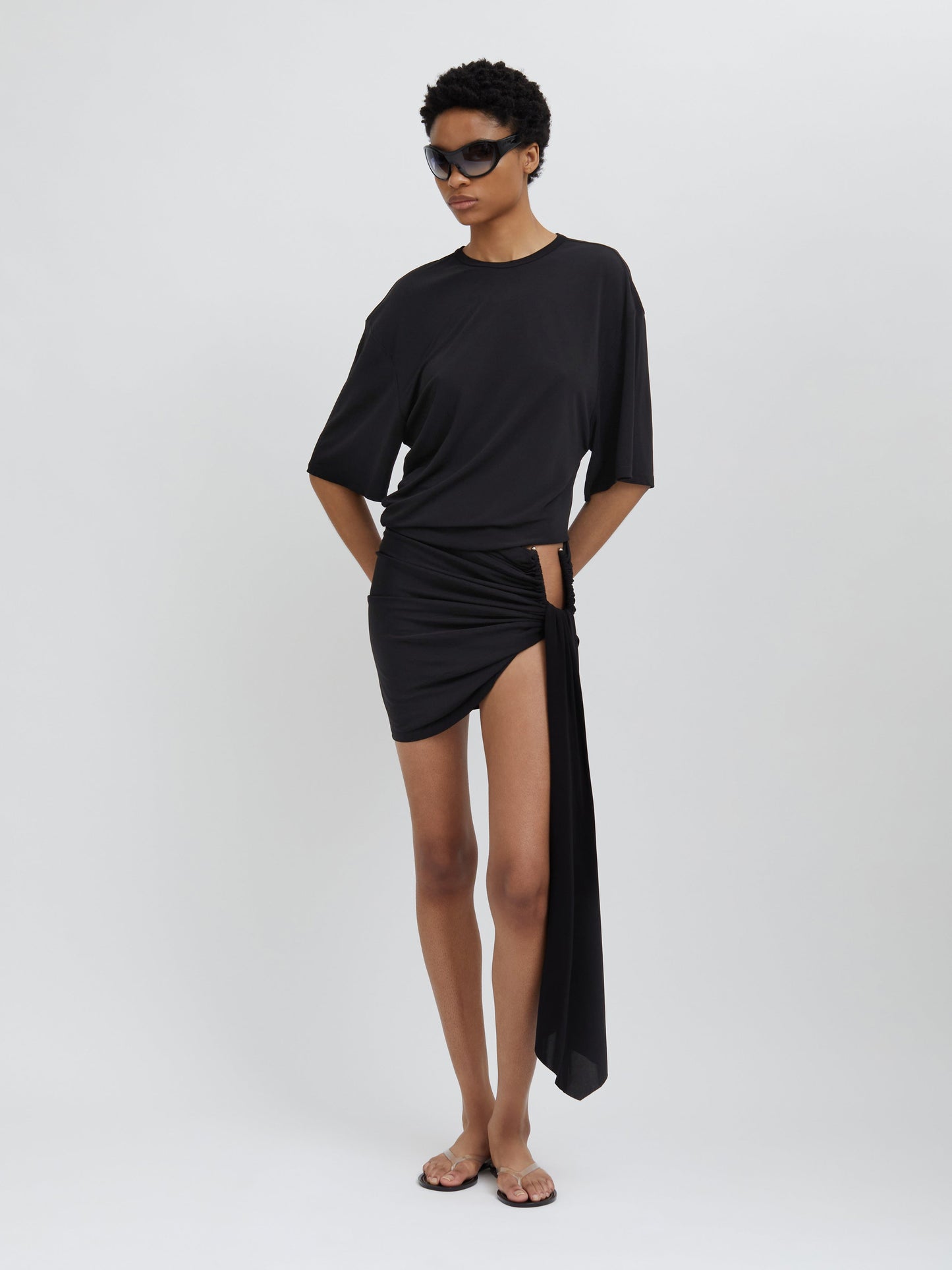 Christopher Esber Side Cowl Waist Tee (Black)