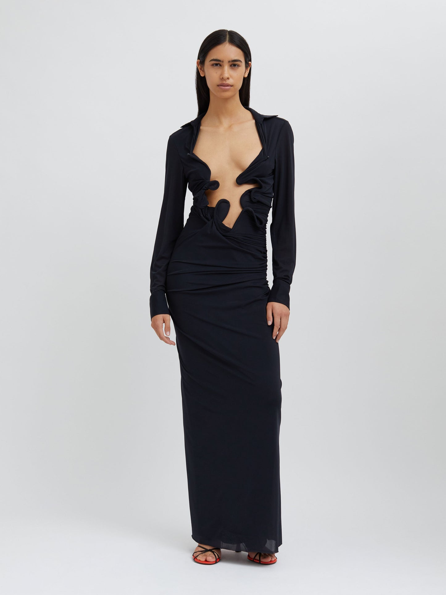 Image of Dresses. Productname: Christopher Esber Venus Plunge Shirt Dress in Black colour by brand - Christopher Esber