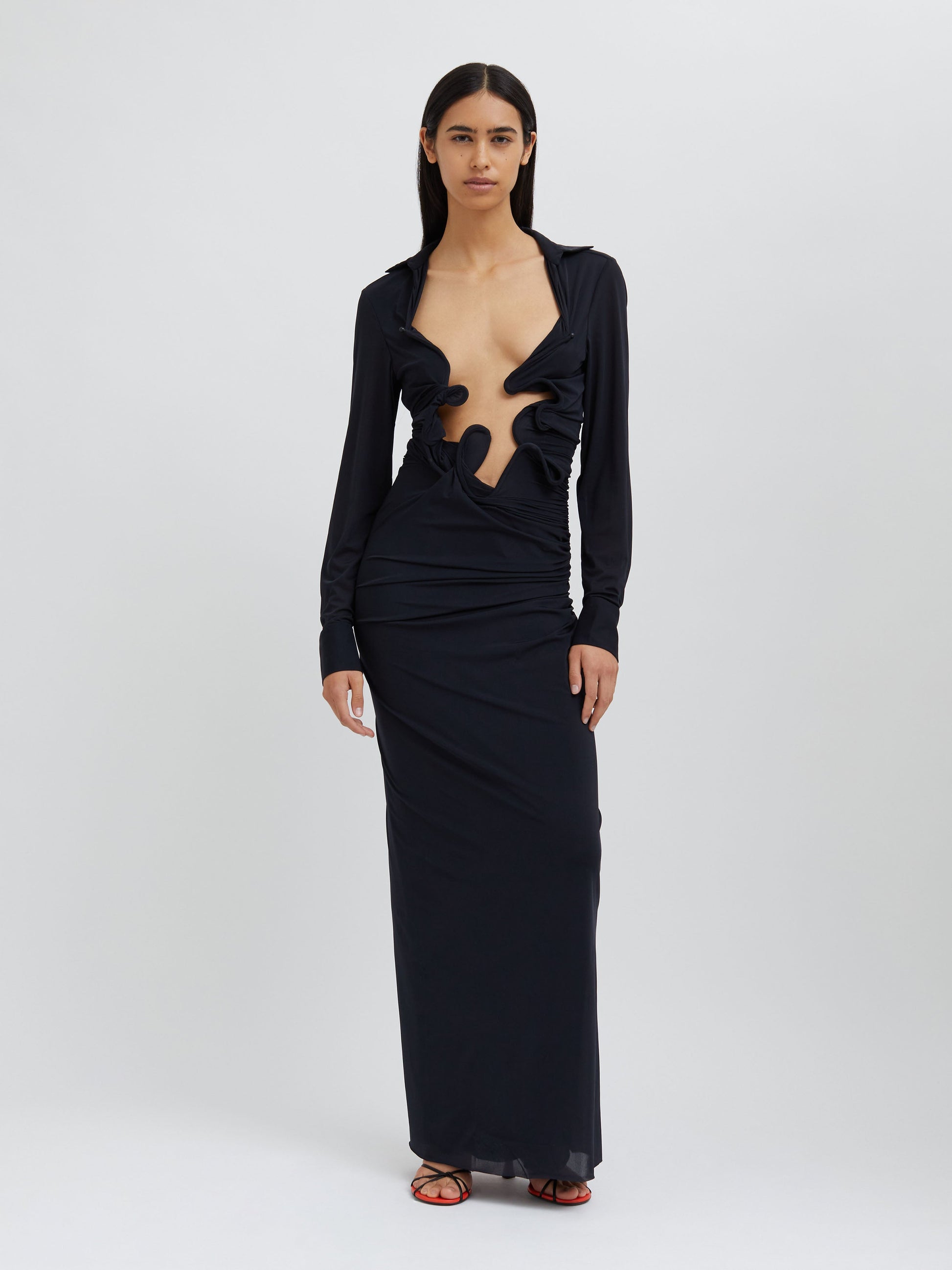 Image of Dresses. Productname: Christopher Esber Venus Plunge Shirt Dress in Black colour by brand - Christopher Esber
