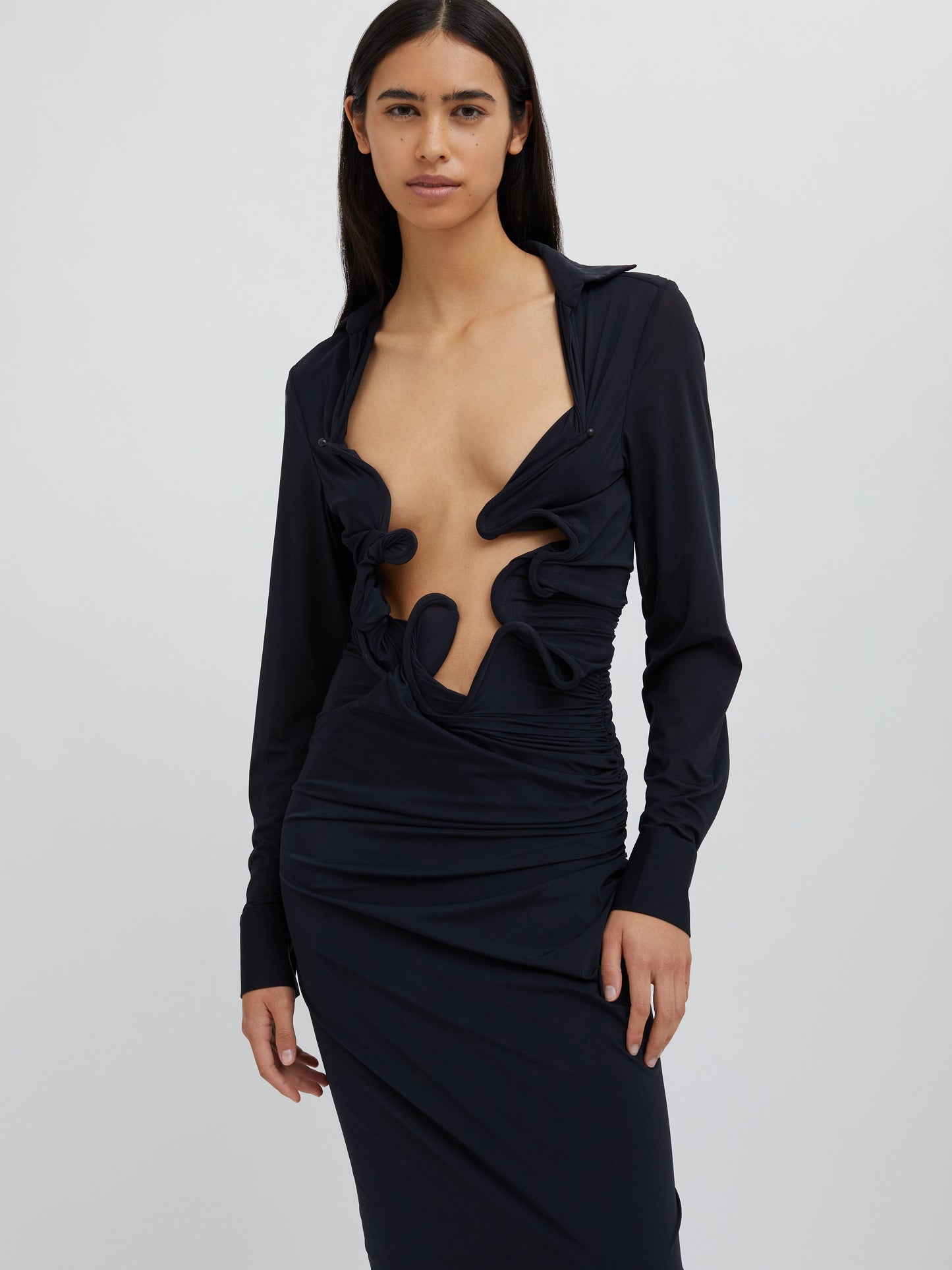 Christopher Esber Venus Plunge Shirt Dress (Black)