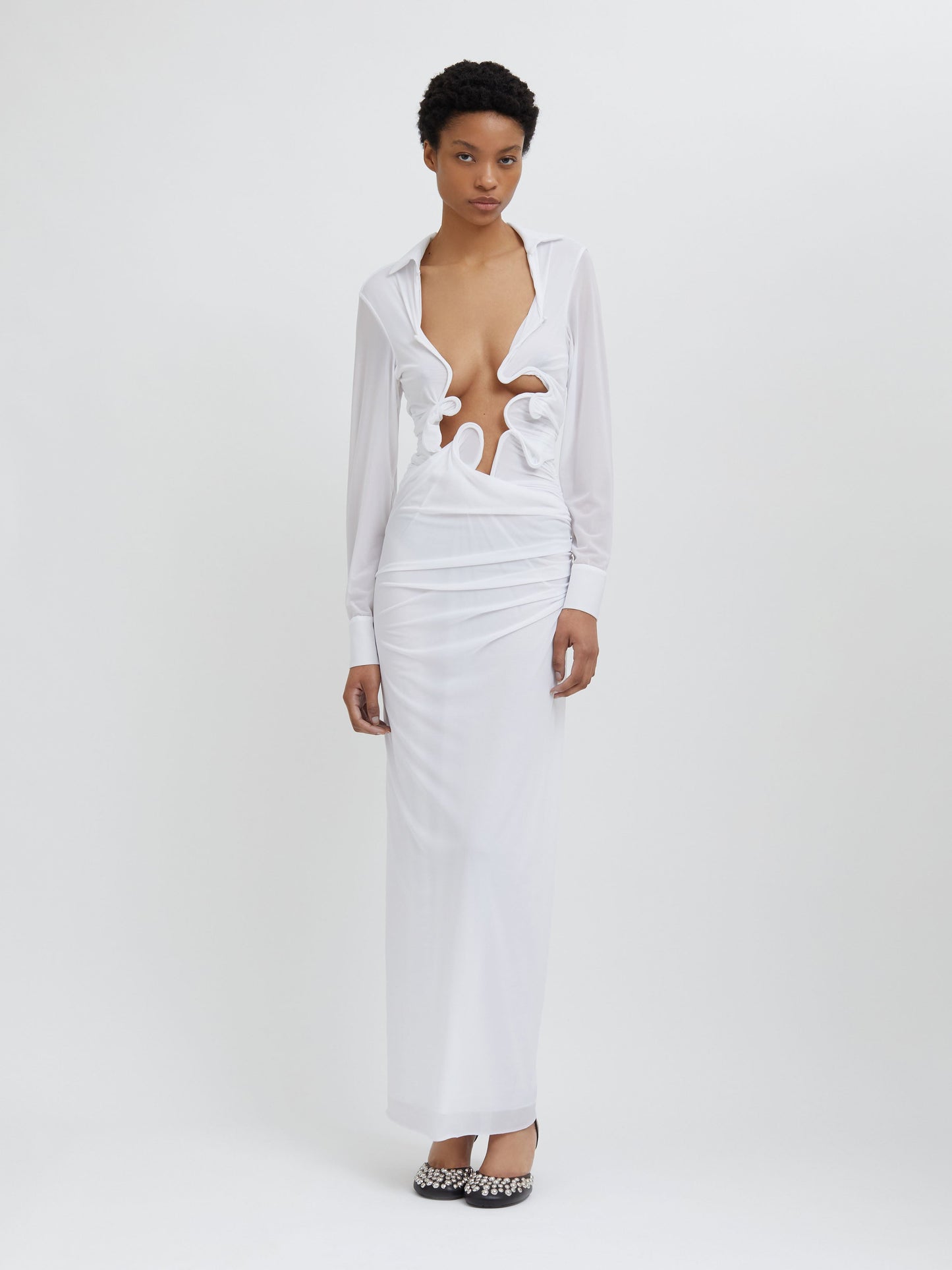 Image of Dresses. Productname: Christopher Esber Venus Plunge Shirt Dress in White colour by brand - Christopher Esber