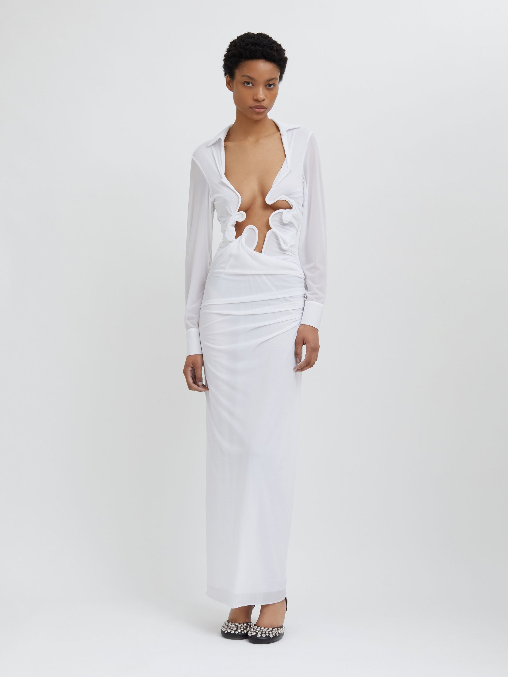 Image of Dresses. Productname: Christopher Esber Venus Plunge Shirt Dress in White colour by brand - Christopher Esber