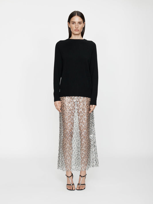 Image of a model wearing Skirts. Productname: CHRISTOPHER ESBER Sequinned Lace Column Skirt in Silver colour by brand - CHRISTOPHER ESBER