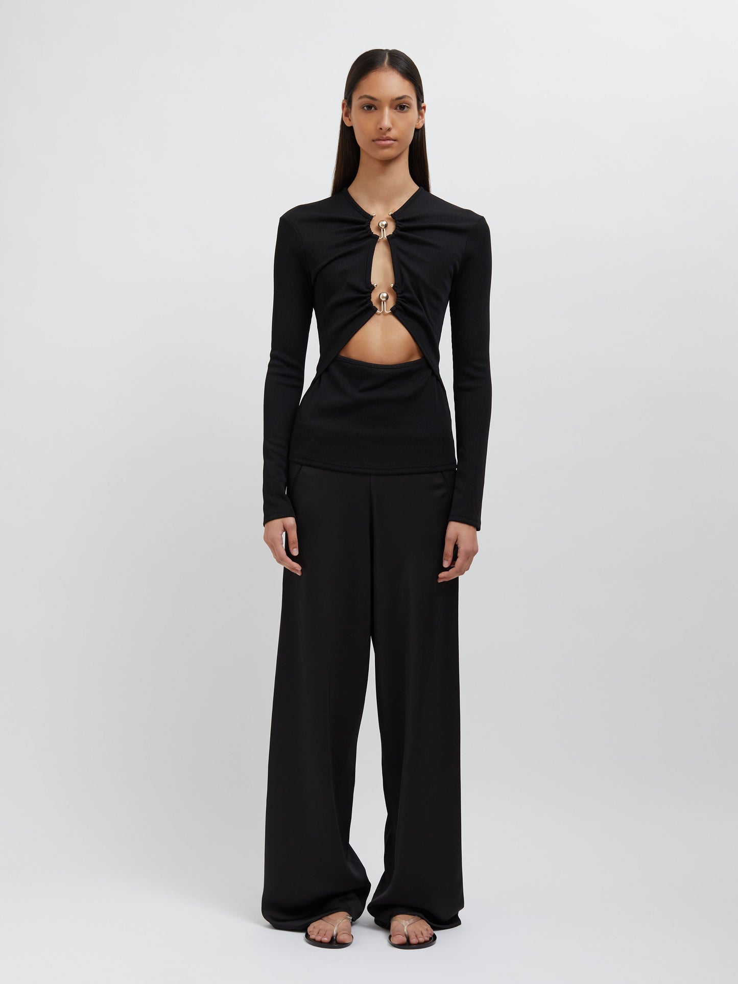 Christopher Esber Orbit Ruched Long Sleeve Top (Black)