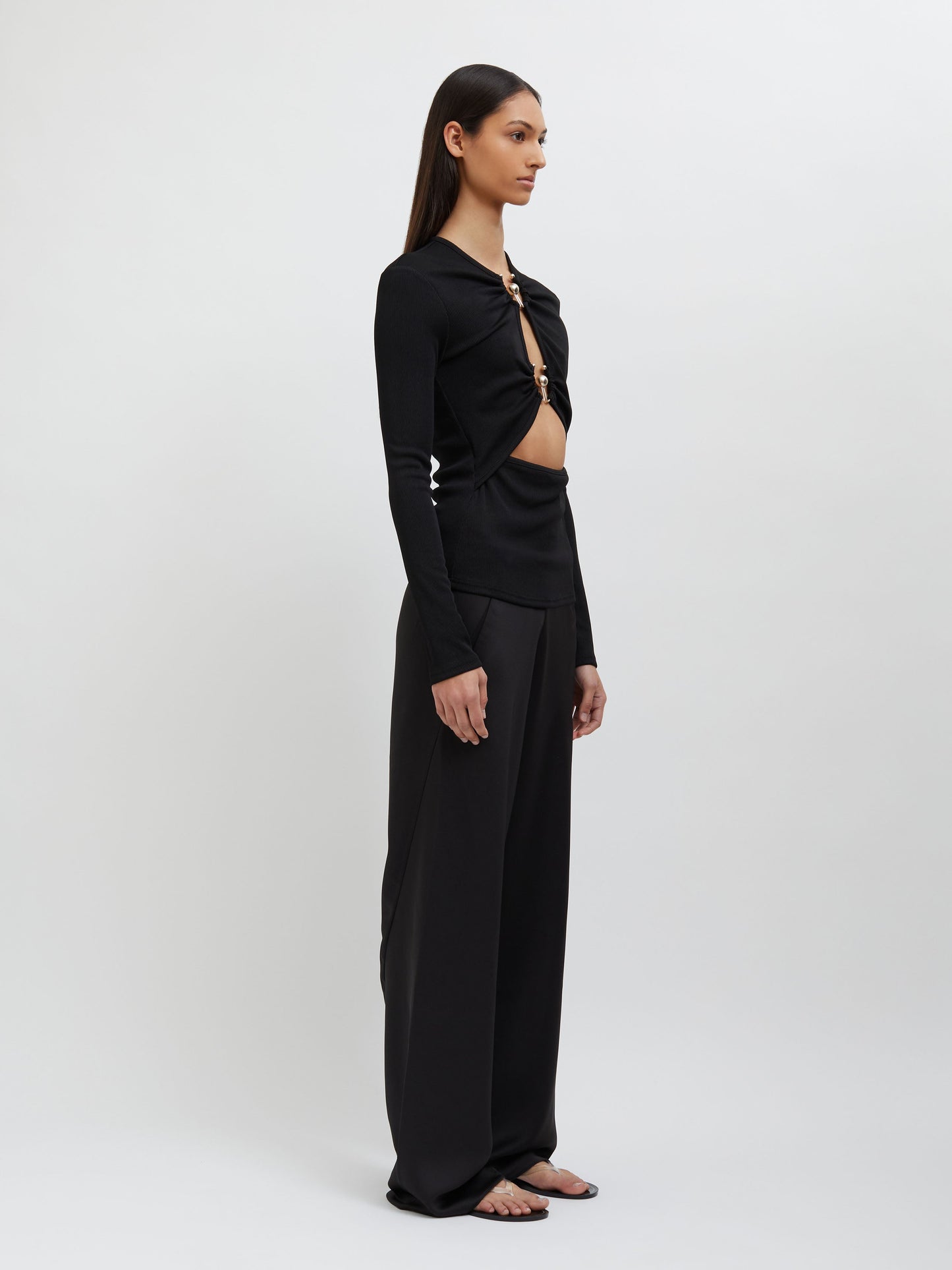 Christopher Esber Orbit Ruched Long Sleeve Top (Black)