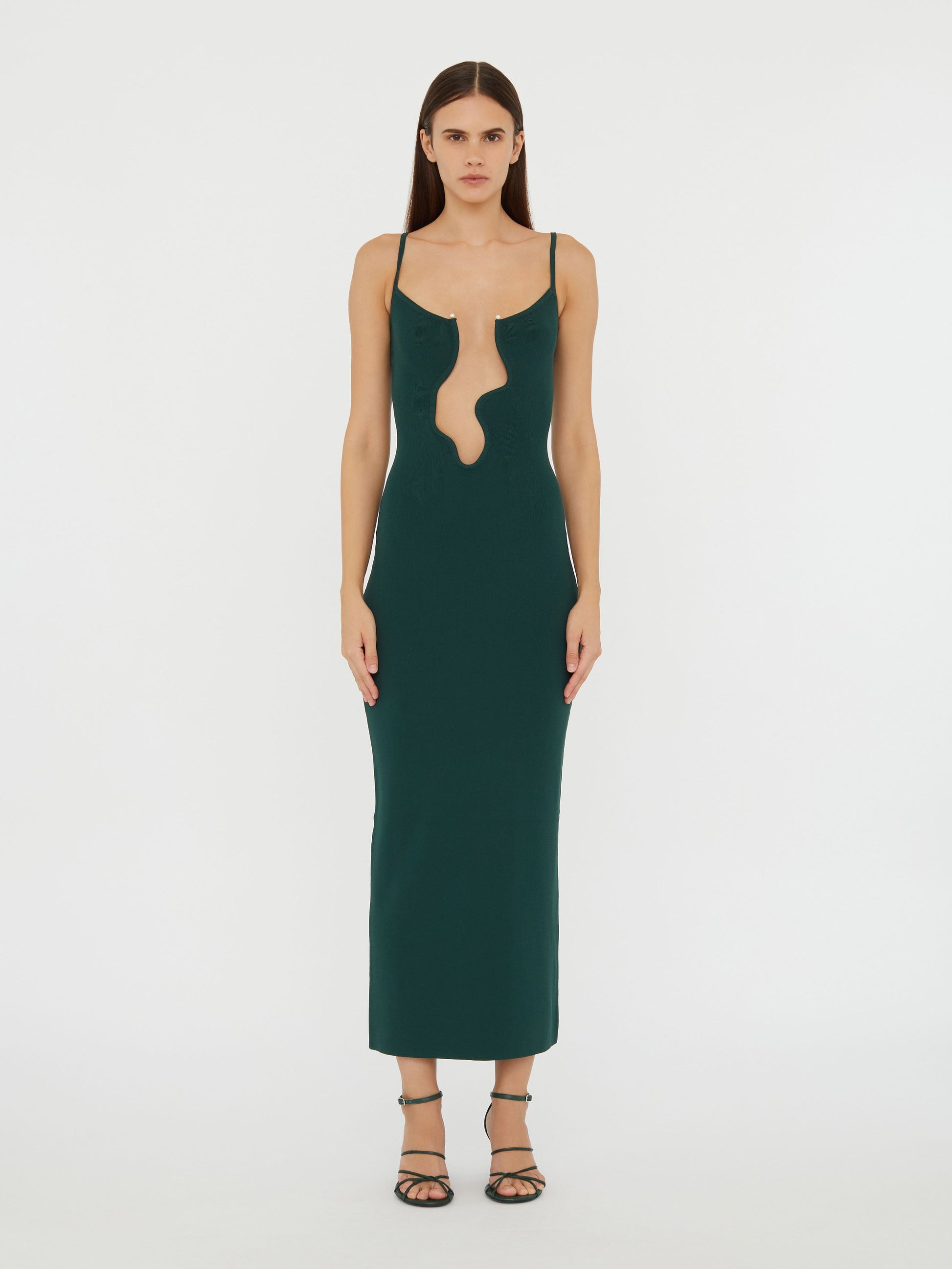 Image of Dresses. Productname: Christopher Esber Salacia Wire Column Dress in Evergreen colour by brand - Christopher Esber