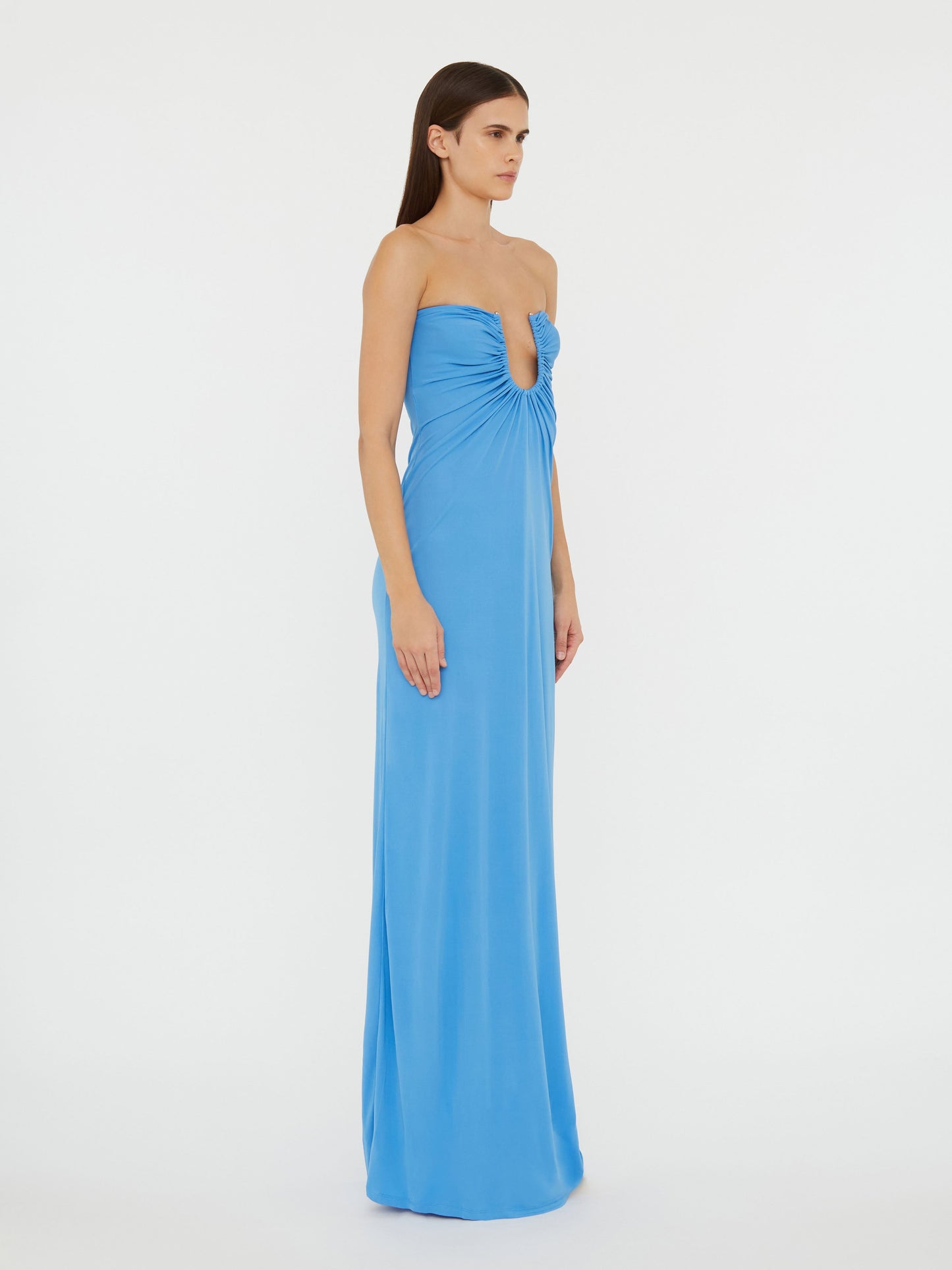 Christopher Esber Arced Palm Strapless Dress (Blue)