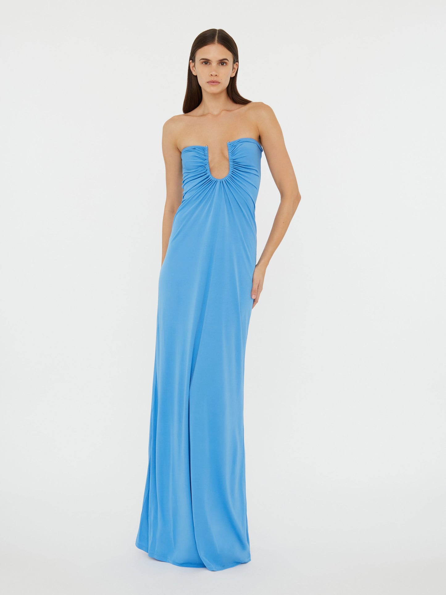 Christopher Esber Arced Palm Strapless Dress (Blue)