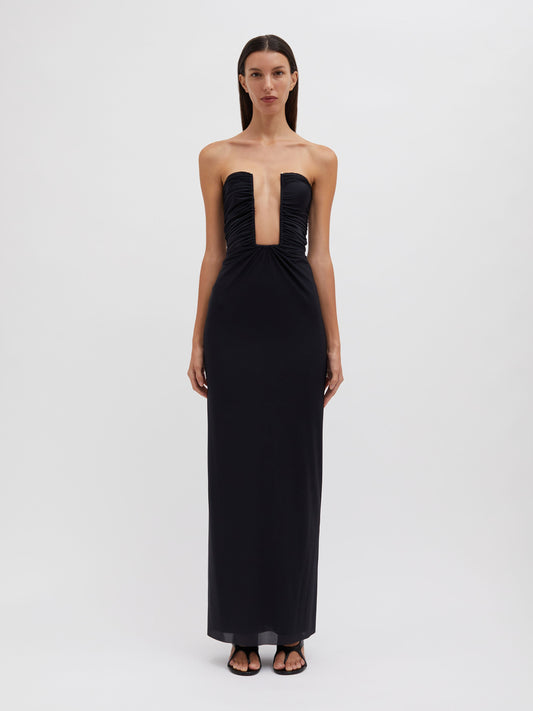 Image of Dresses. Product name - Plunge Strapless Column Dress in Black colour by brand - Embargo