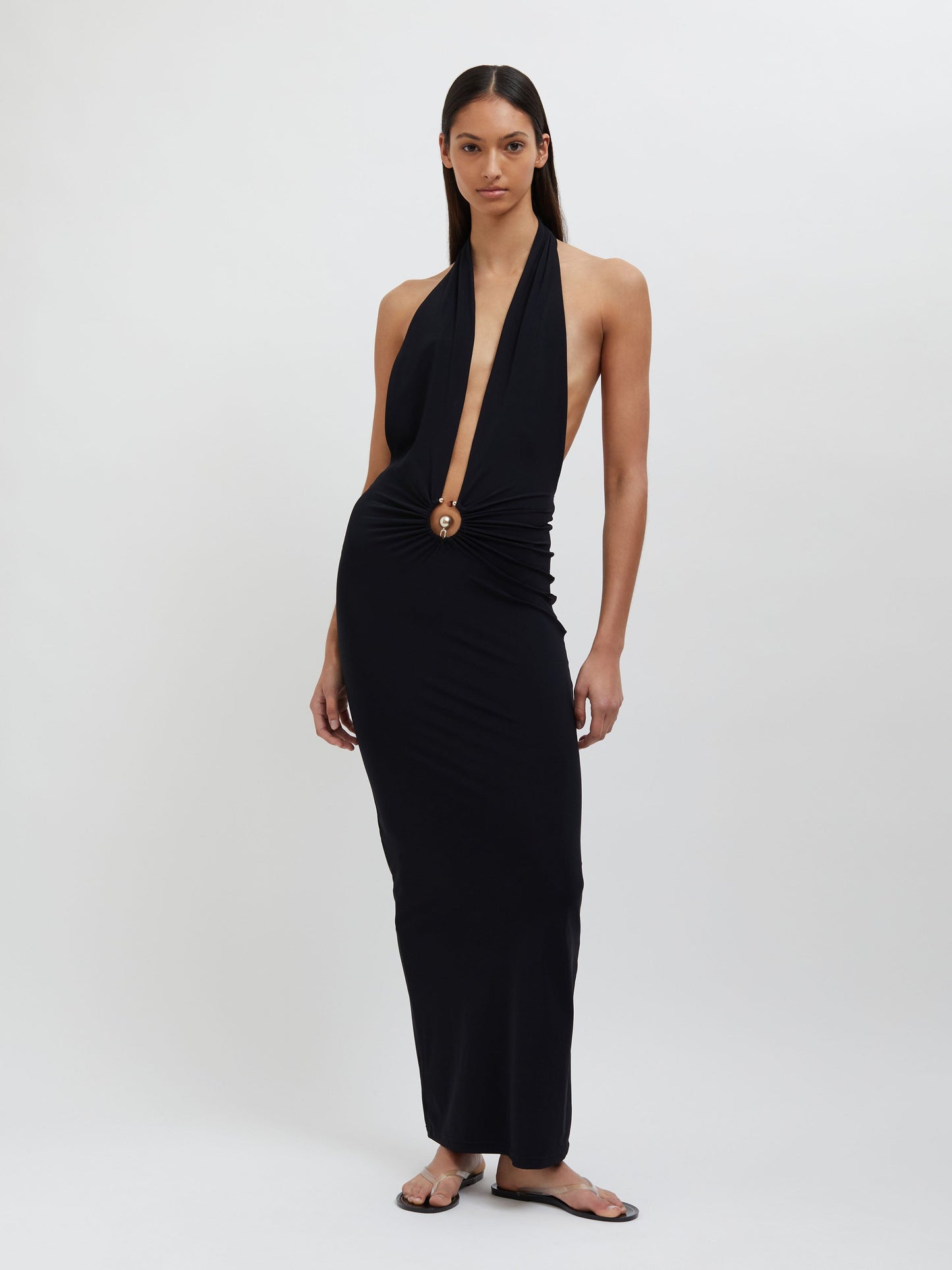 Embargo Pierced Orbit Halter Split Front Dress (Black)