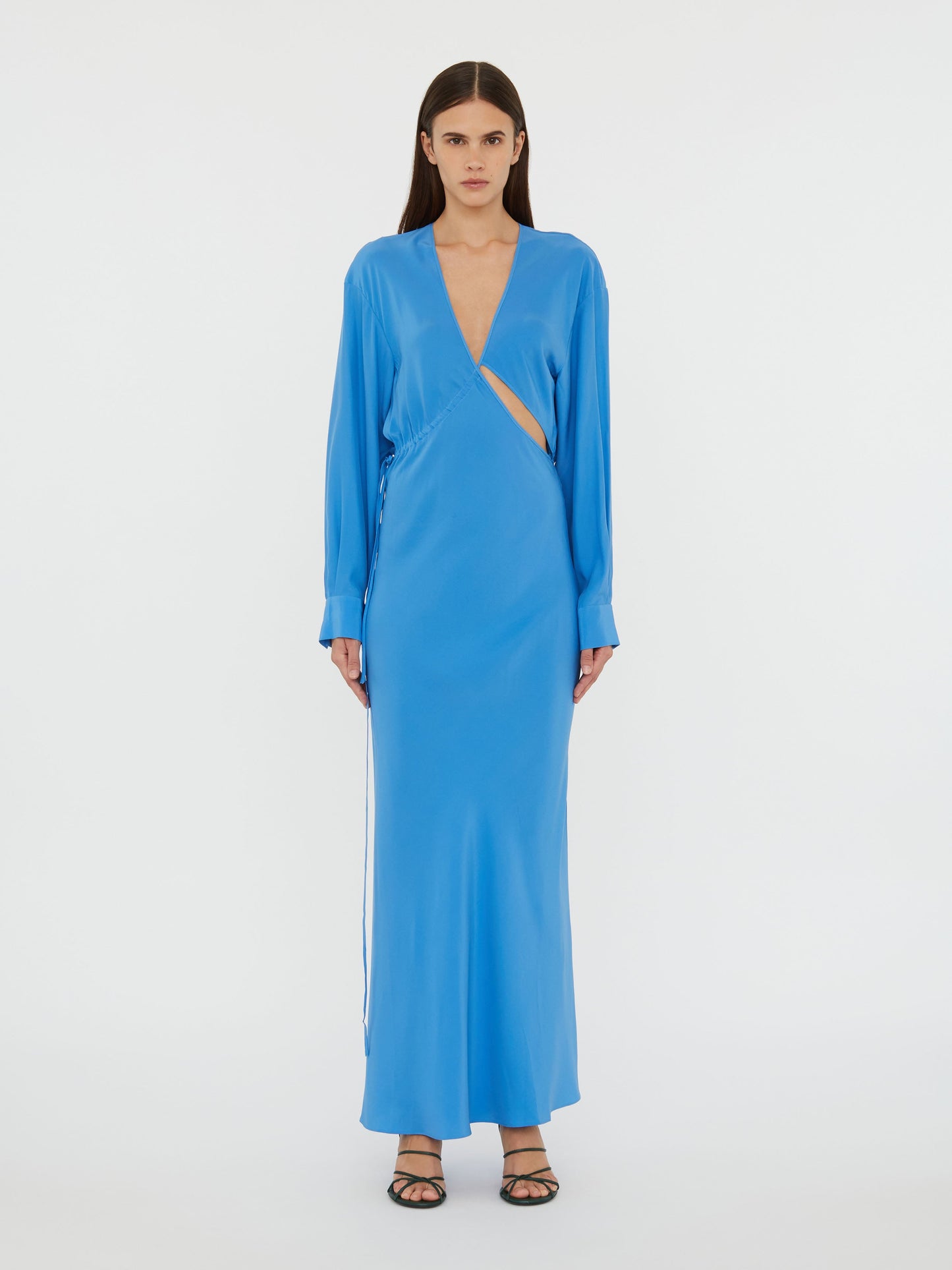 Image of Dresses. Productname: Christopher Esber Crosscut Silk Long Sleeve Dress in Blue colour by brand - Christopher Esber