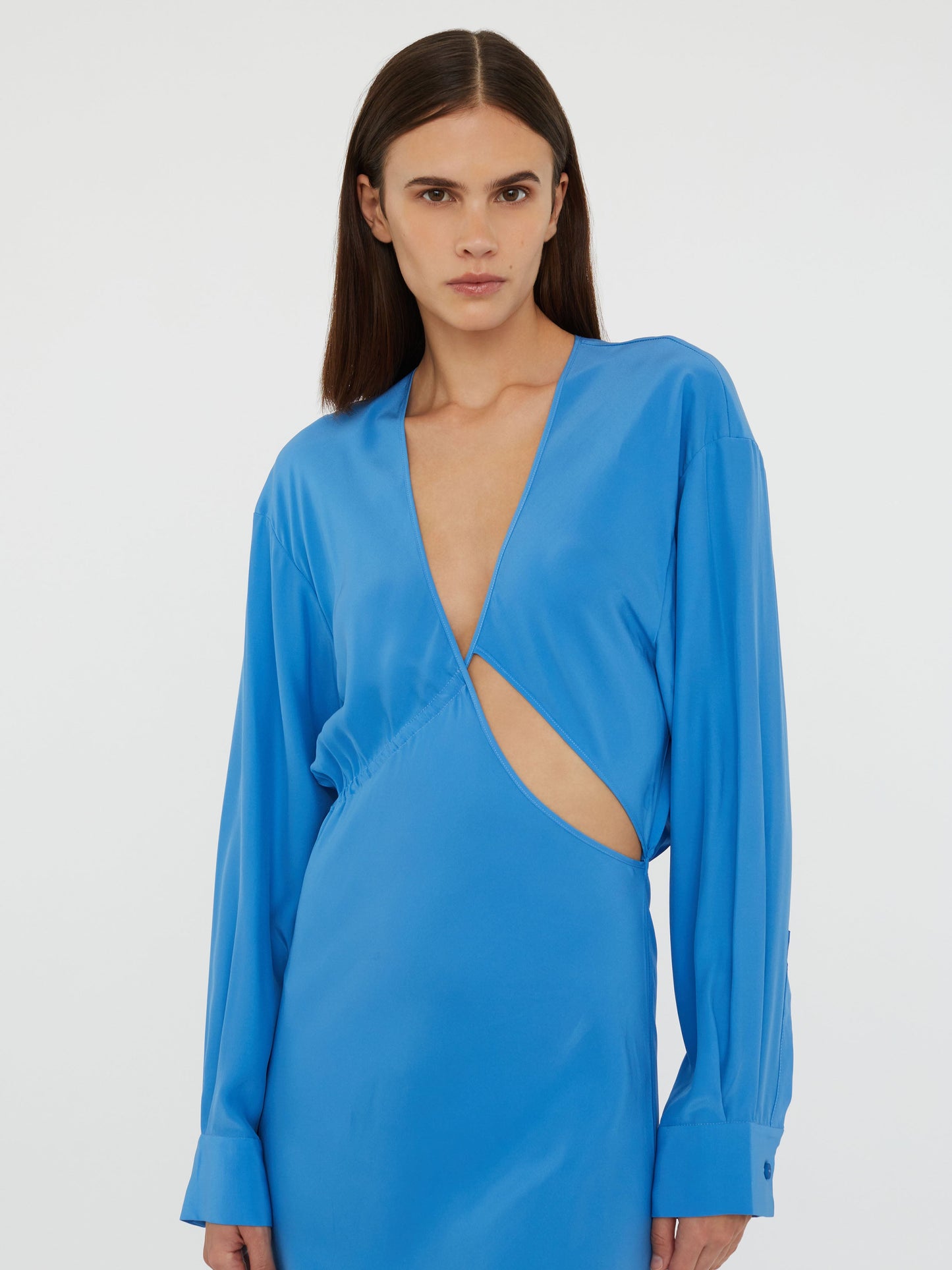 Christopher Esber Crosscut Silk Long Sleeve Dress (Blue)
