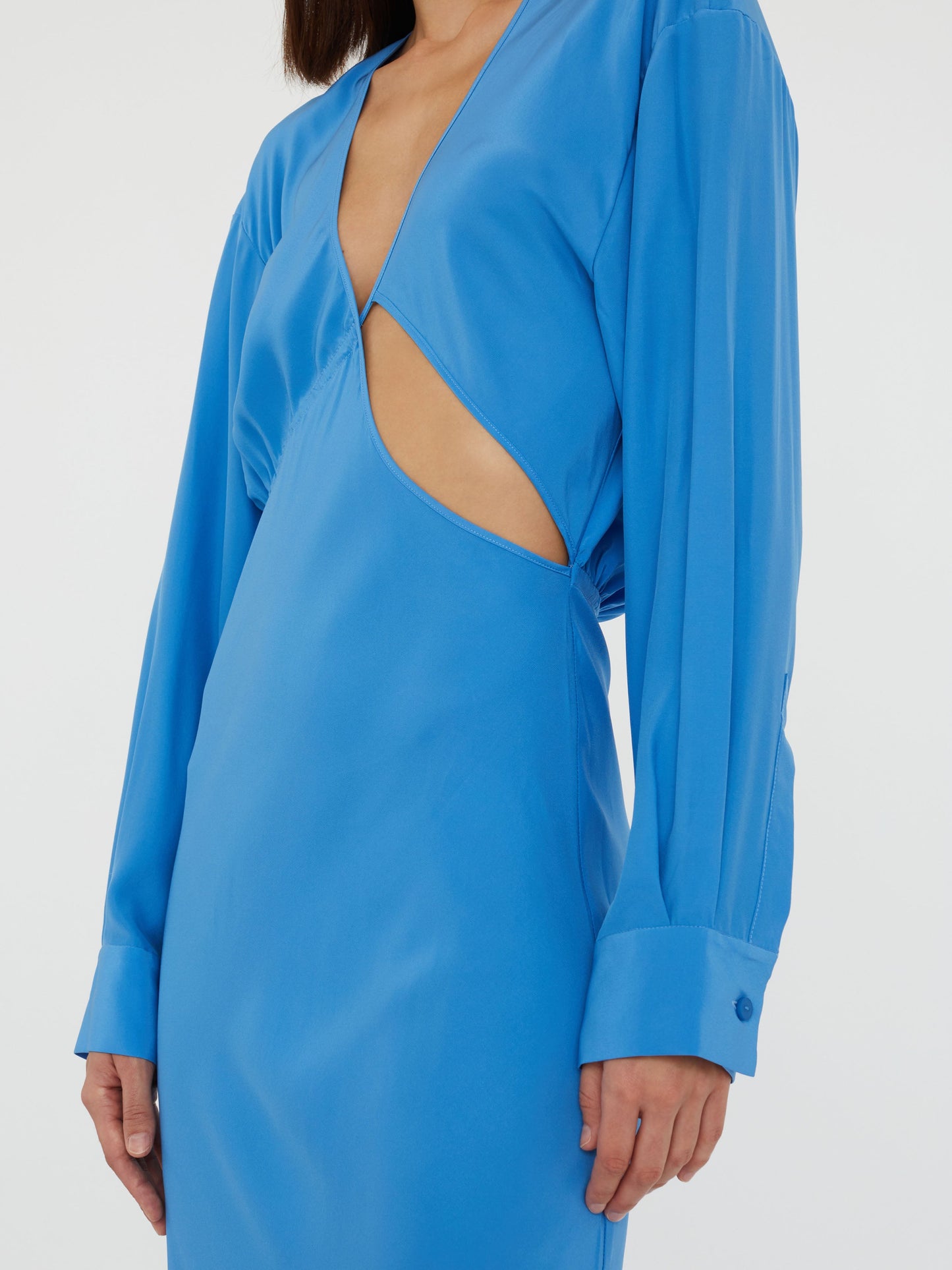 Christopher Esber Crosscut Silk Long Sleeve Dress (Blue)