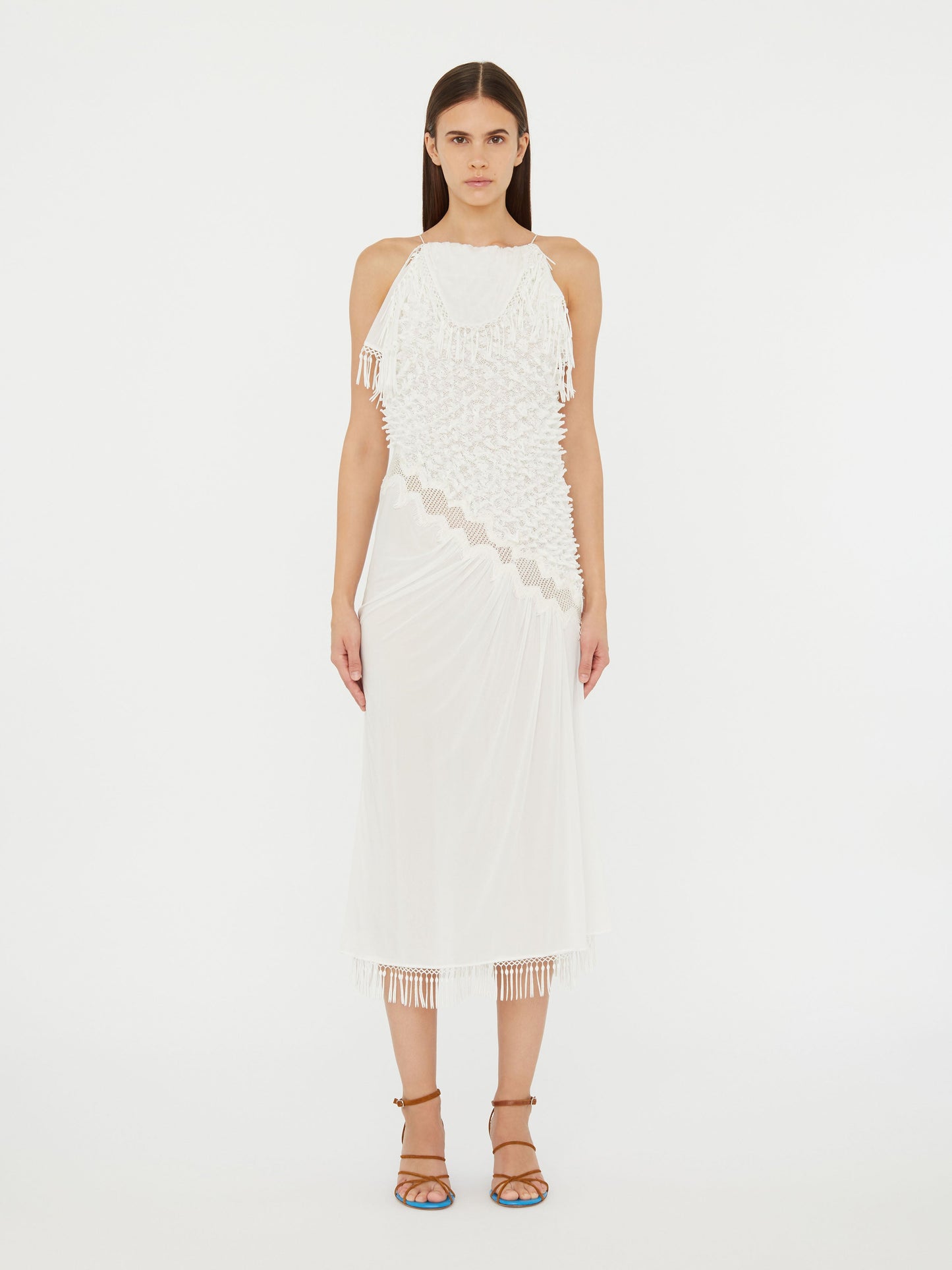 Image of Dresses. Product name - Urchin Knit Drape Dress in Cream colour by brand - Christopher Esber