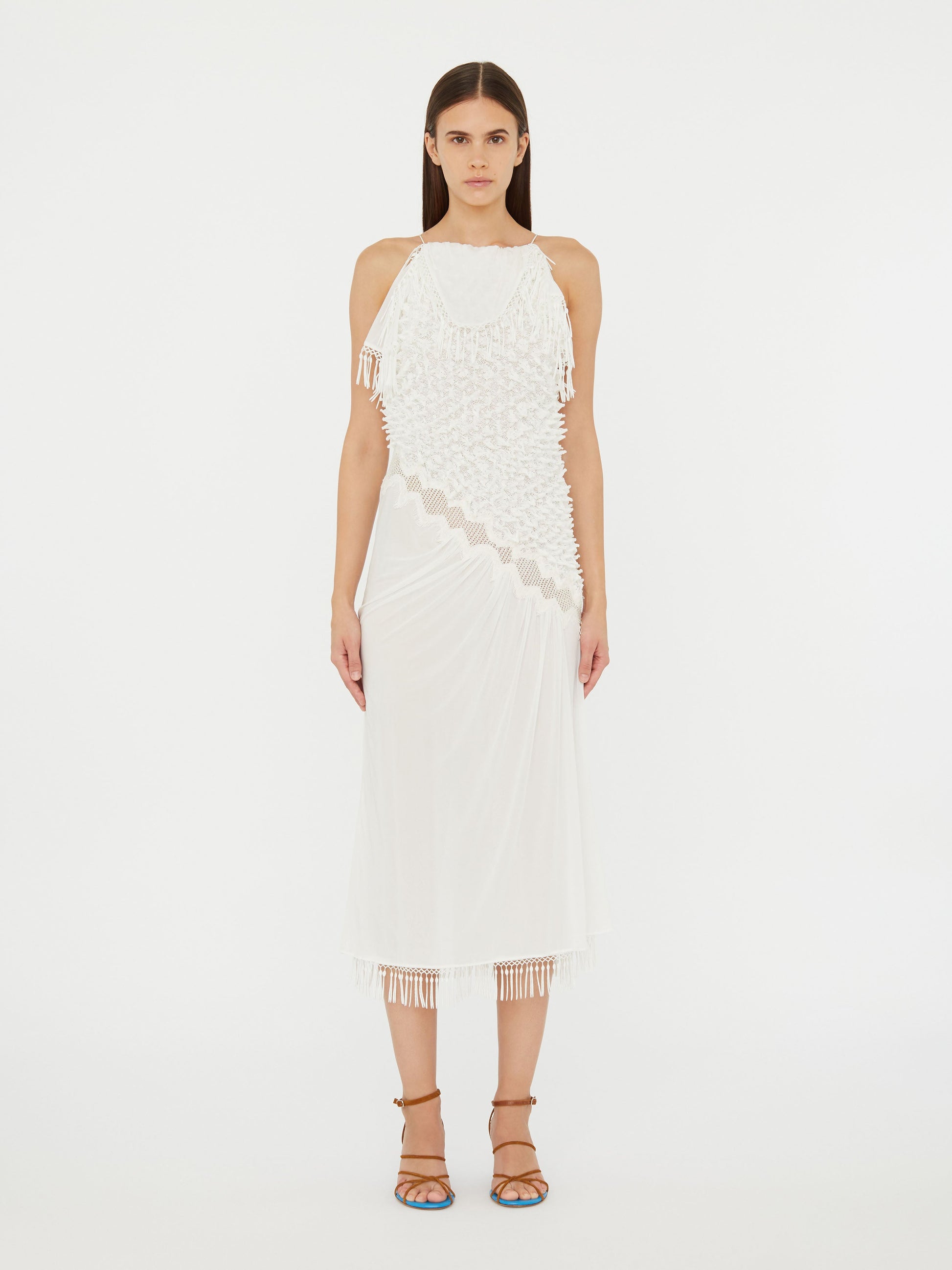 Image of Dresses. Product name - Urchin Knit Drape Dress in Cream colour by brand - Christopher Esber