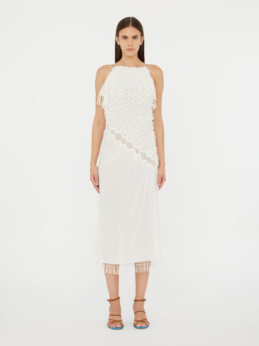 Image of Dresses. Product name - Urchin Knit Drape Dress in Cream colour by brand - Christopher Esber