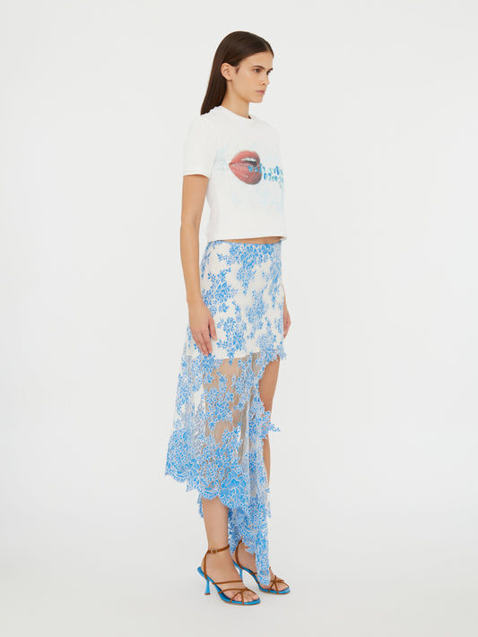 Christopher Esber Floating Lace Asymmetric Skirt (Blue)