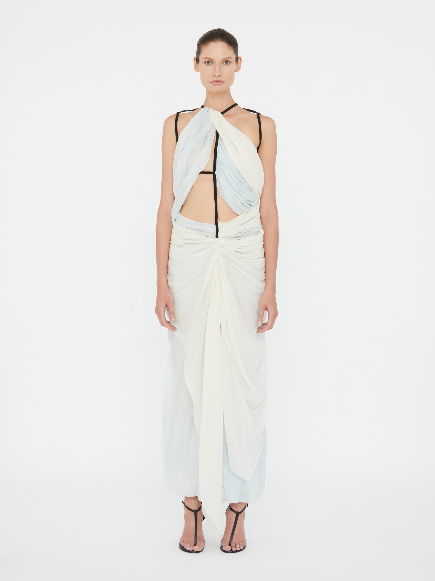 Image of Dresses. Product name - Latticed Lace Drape Torrent Dress in Blue colour by brand - Christopher Esber
