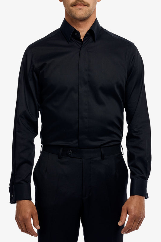 Image of Shirts. Product name - Claude fine black twill in Black colour by brand - Anthony Squires