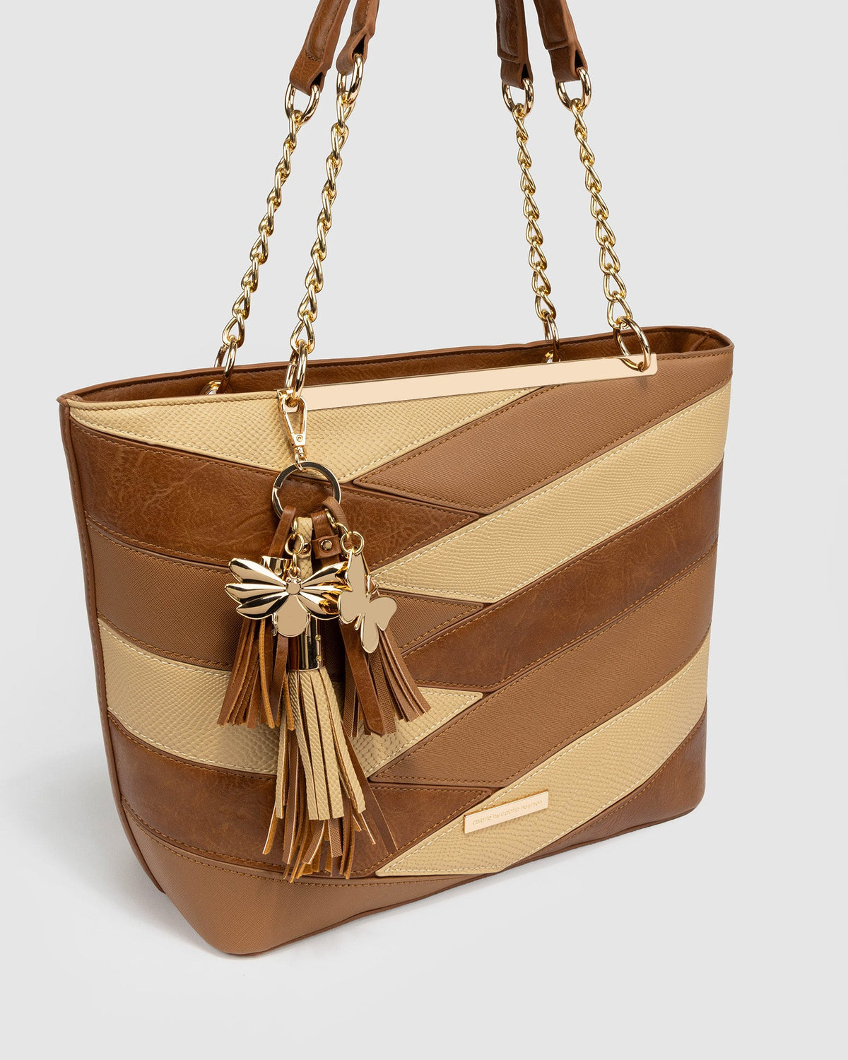 Image of Tote Bags. Product name - Tan Makayla Panelled Tote in Tan colour by brand - Colette by Colette Hayman