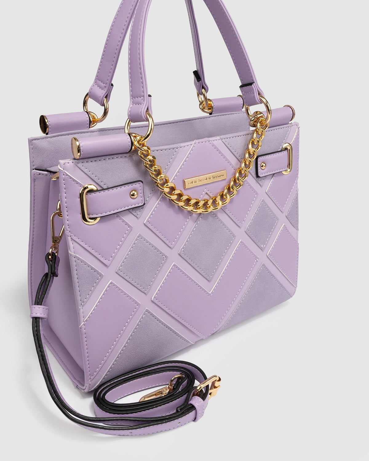 Image of Tote Bags. Product name - Purple Stephanie Diamond Square Tote in Purple colour by brand - Colette by Colette Hayman