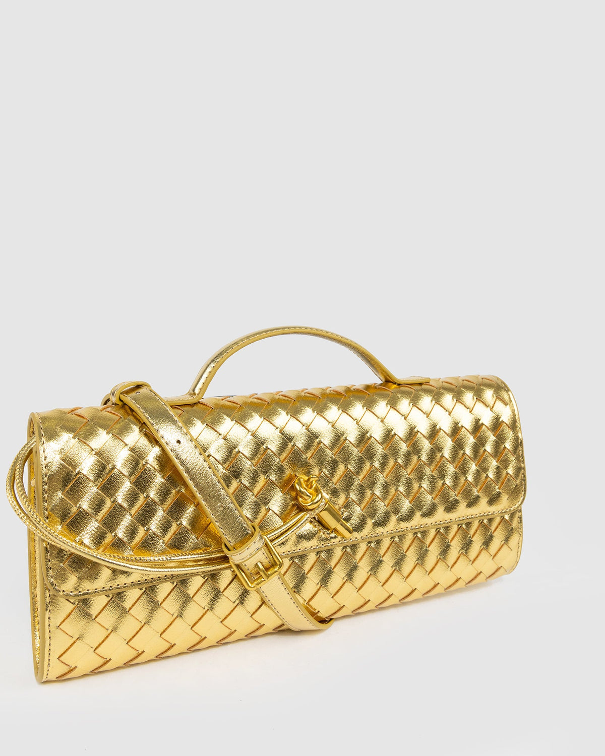 Image of Clutch Bags. Product name - Gold Gigi Top Handle Clutch in Gold colour by brand - Colette by Colette Hayman